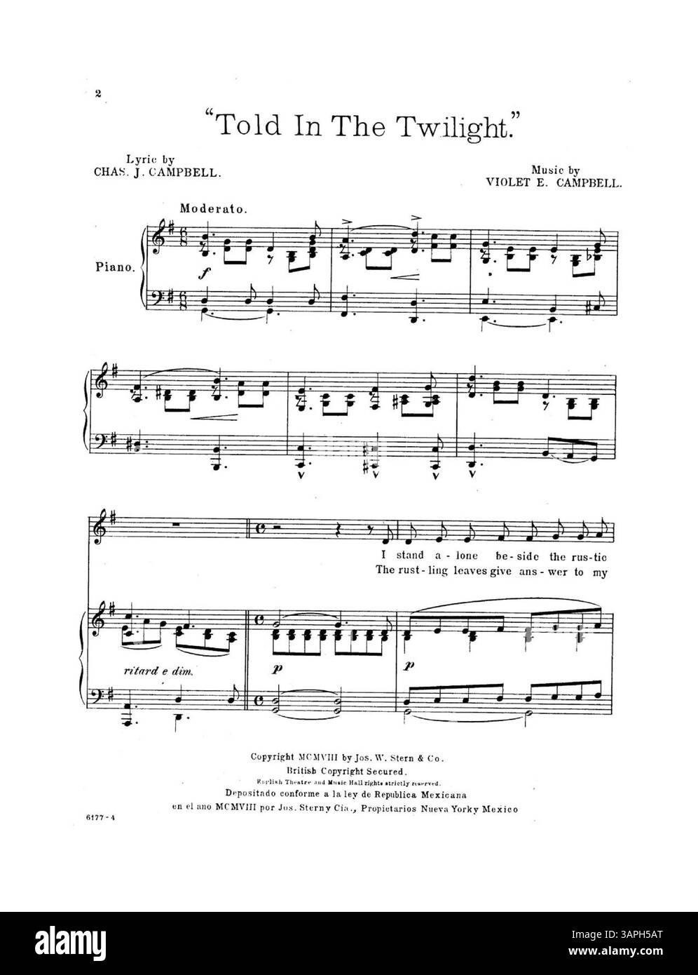 Un pezzo musicale intitolato "Told in the Twilight", composto nella chiave di G, parte di una collezione nelle biblioteche dell'Università dell'Oregon. Foto Stock