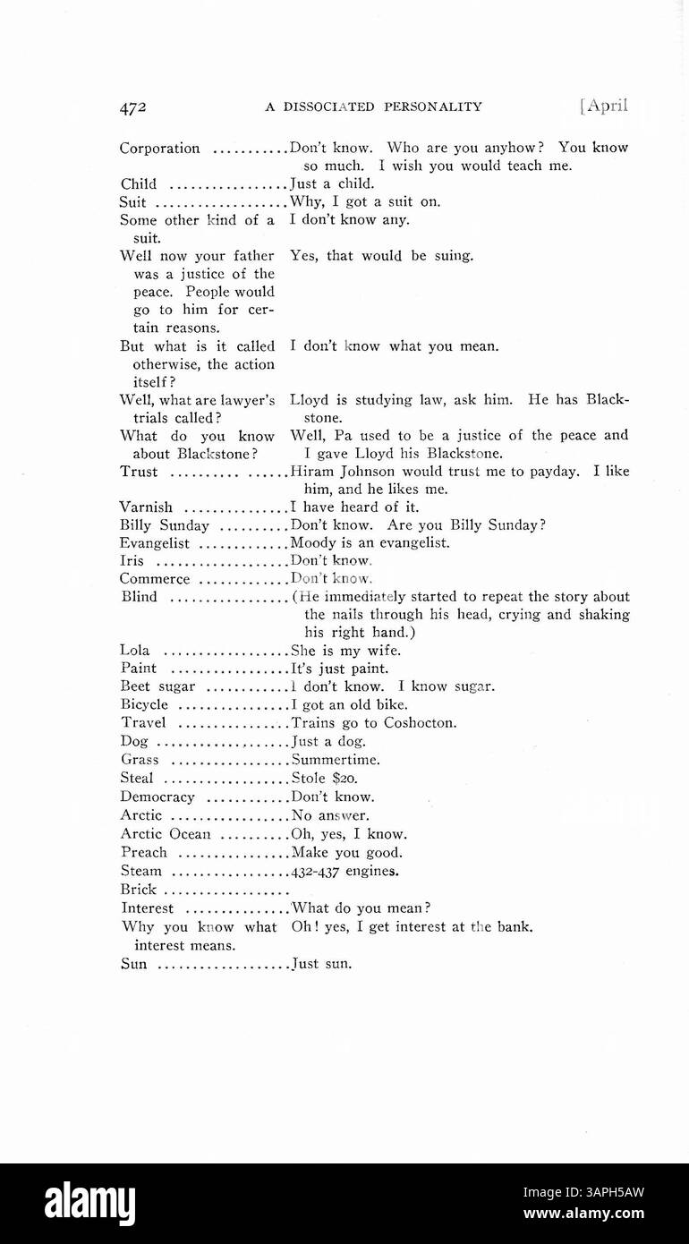 Questo case study parla di un uomo che sviluppa amnesia dopo essere stato accusato di un crimine, dimenticando diversi anni della sua vita. Il dottor Mayer esamina se l'amnesia sia sia una decisione cosciente o inconscia, ma non si giunge a una conclusione definitiva. Foto Stock