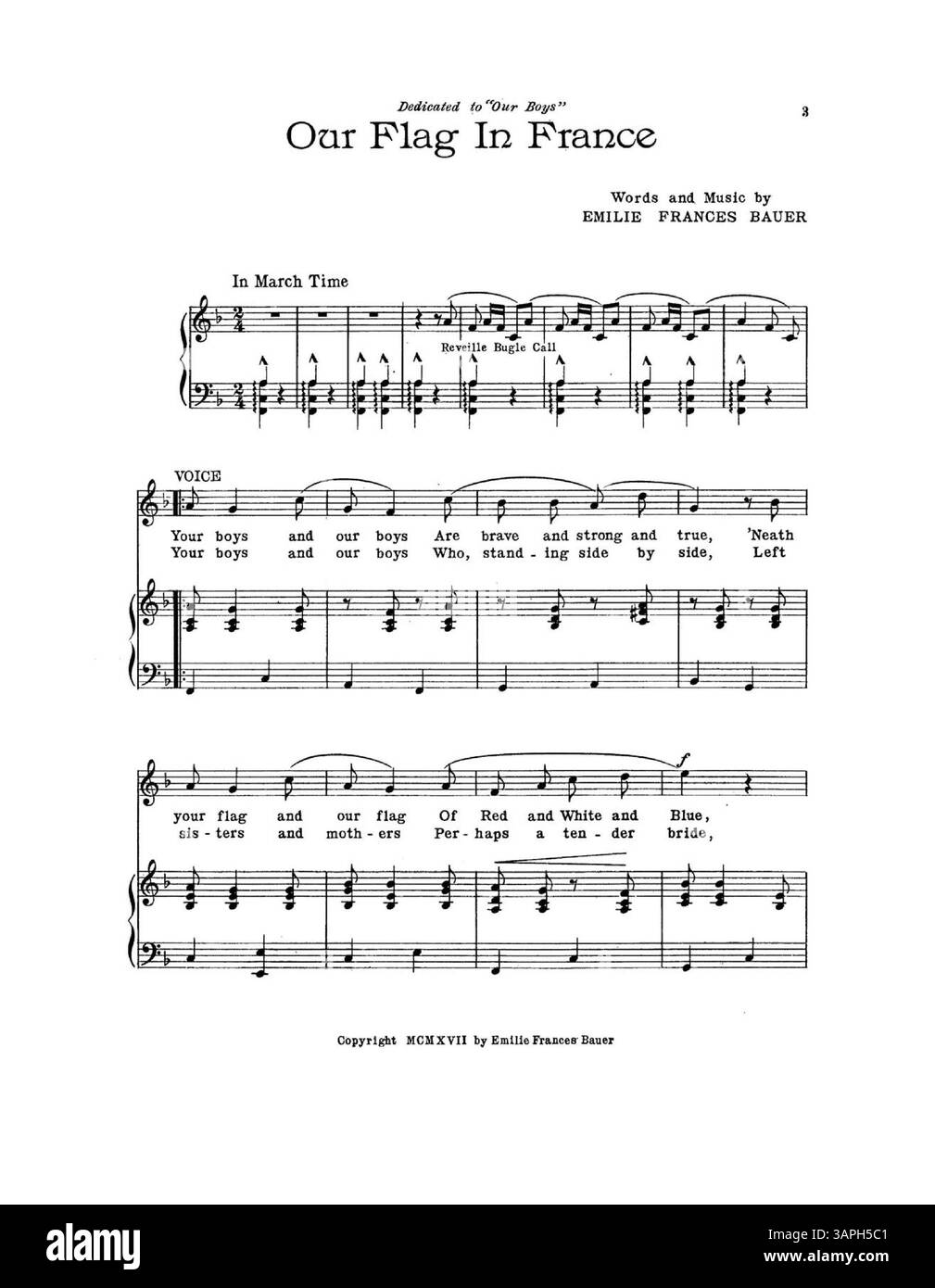 La copertina di "Our Flag in France" include frasi patriottiche come "Dedicated to Our Boys" e "vive le Tricolor", con tutte le royalty dirette all'American Ambulance Hospital di Parigi durante la prima guerra mondiale Foto Stock