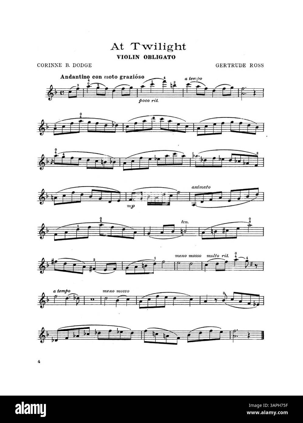 Questa versione di 'At Twilight' di Corrine B. Dodge e Gertrude Ross è scritta per voce media in F. l'accompagnamento è stato modificato dal compositore e include una parte di violino. Il colore dell'immagine digitale potrebbe non corrispondere all'originale ed è possibile accedere alle annotazioni tramite Music Services. Foto Stock