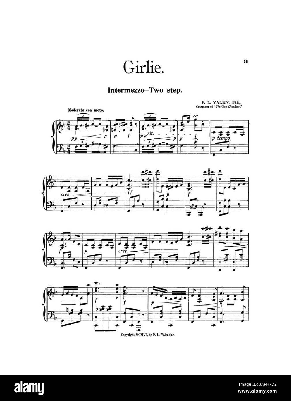 "Skating" include un estratto musicale della canzone "Girlie" di F.L. Valentine nella seconda pagina, e "Dear Old Hills of California" nell'ultima pagina. Foto Stock
