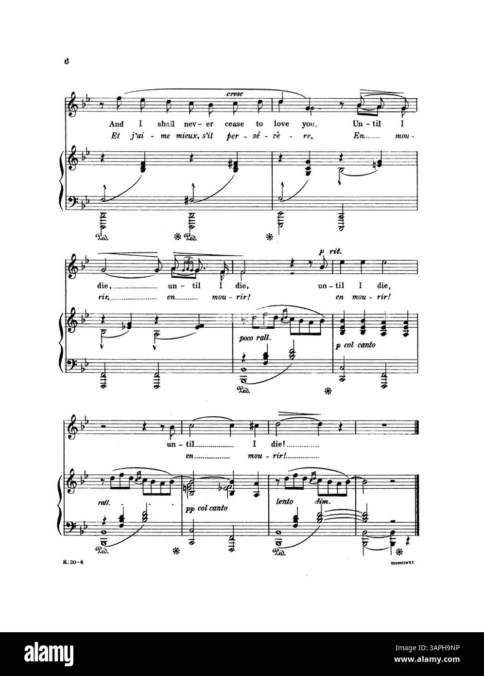 Colonna sonora intitolata "Fidelity (Obstination)", versione n.. 3 in B-flat (originale), un pezzo per contralto o voce baritonale con accompagnamento al pianoforte, di compositori americani. Foto Stock