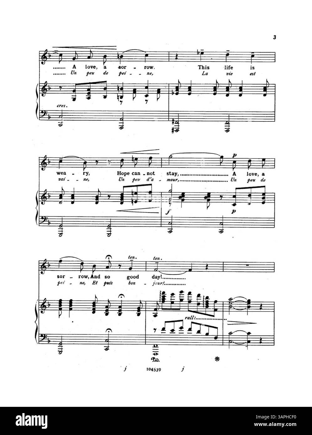 Questa colonna sonora, intitolata "Life is Vain", è stata cantata da Mr. Santley. Le parole sono di Edward Teschemacher, dal francese di Leon Montenaeken, con musiche di Ellen Wright. La canzone è stampata sia in francese che in inglese, con il testo completo prima della partitura. Il retro di copertina presenta una pubblicità con 33 brani per "le canzoni più popolari di G. ricordi & Co". Numero di targa: 104539, versione in F.. Foto Stock