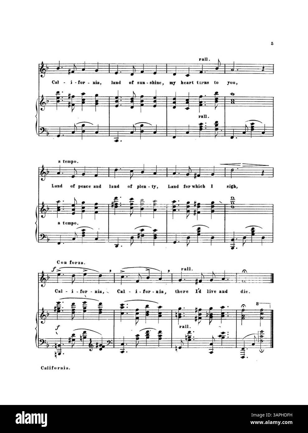 Questa copertina presenta il titolo "California the Land of Blossoms", che riflette la bellezza naturale dello stato. L'opera, ospitata nelle biblioteche dell'Università dell'Oregon, è legata al tema drammatico del paesaggio e del sole della California, simboleggiando l'ambiente vivace dello stato. Foto Stock