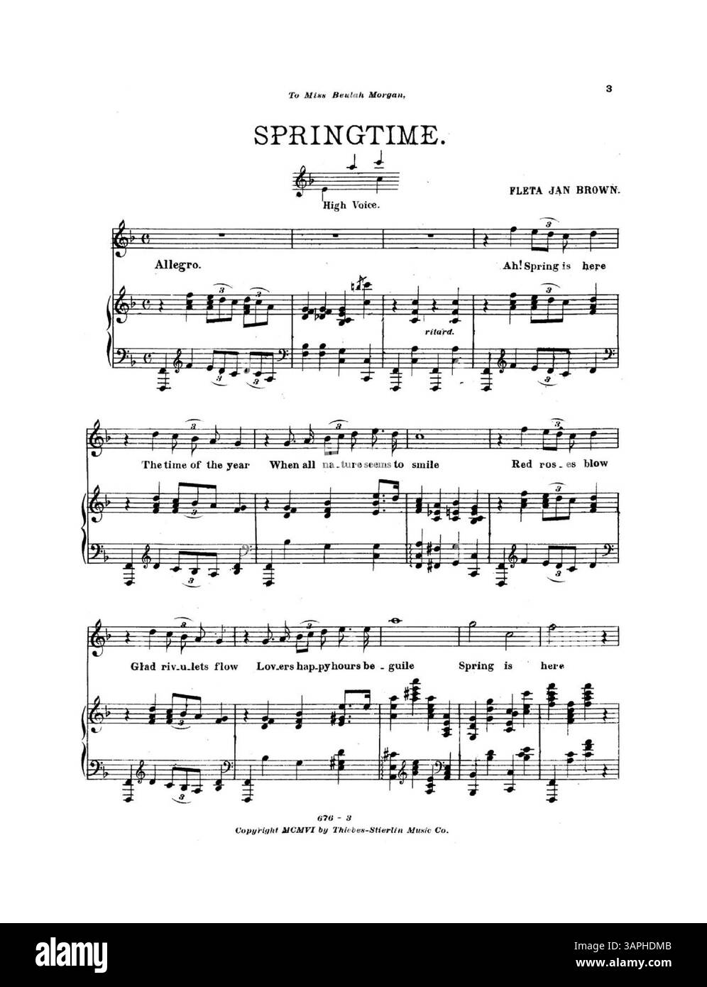 Questo pezzo intitolato Springtime è conservato nella collezione University of Oregon Libraries. L'immagine digitale può differire dalla versione originale, che non contiene annotazioni. Per ulteriori informazioni, contattare i servizi musicali. Foto Stock