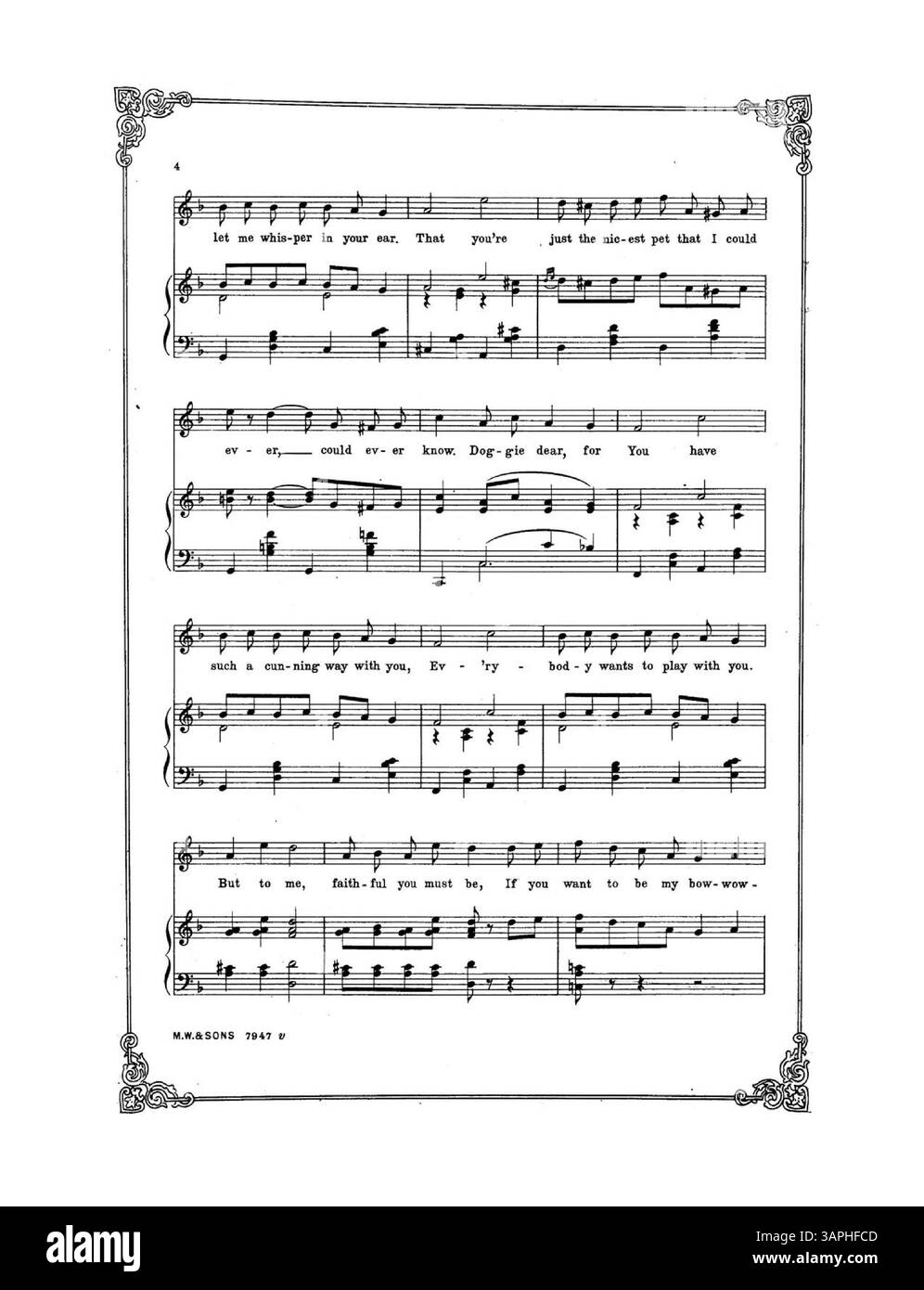 *Don't you want to be my bow-wow-wow* presenta la produzione di Sam S. e Lee Schubert di *The Top o' th World* con un libro di Mark E. Swan, testi di James o'Dea e musica di Manuel Klein e Anna Caldwell. La copertina posteriore promuove selezioni musicali da *A Society Circus*, *Moon Dear* e *The Man From Now*. Foto Stock