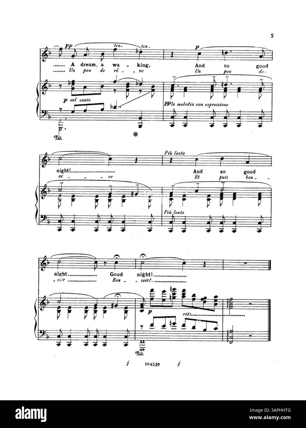 Questa colonna sonora, intitolata "Life is Vain", è stata cantata da Mr. Santley. Le parole sono di Edward Teschemacher, dal francese di Leon Montenaeken, con musiche di Ellen Wright. La canzone è stampata sia in francese che in inglese, con il testo completo prima della partitura. Il retro di copertina presenta una pubblicità con 33 brani per "le canzoni più popolari di G. ricordi & Co". Numero di targa: 104539, versione in F.. Foto Stock