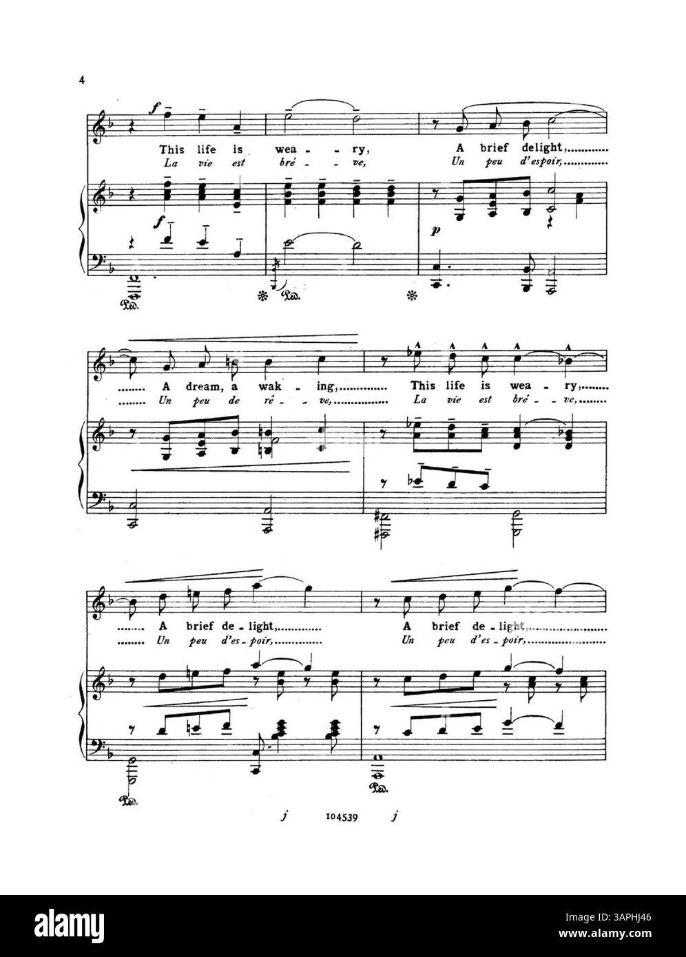 Questa colonna sonora, intitolata "Life is Vain", è stata cantata da Mr. Santley. Le parole sono di Edward Teschemacher, dal francese di Leon Montenaeken, con musiche di Ellen Wright. La canzone è stampata sia in francese che in inglese, con il testo completo prima della partitura. Il retro di copertina presenta una pubblicità con 33 brani per "le canzoni più popolari di G. ricordi & Co". Numero di targa: 104539, versione in F.. Foto Stock