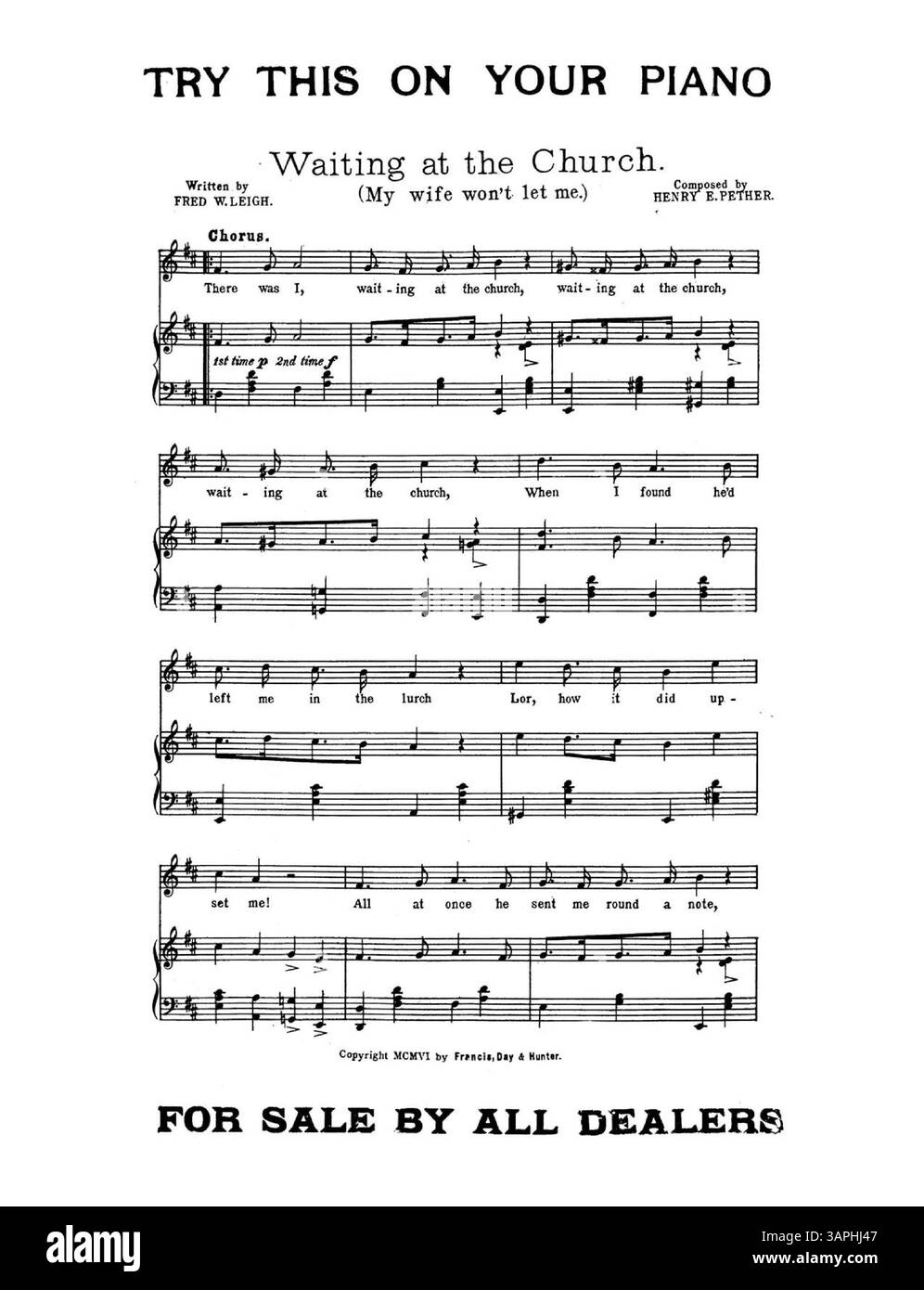 La cover della composizione musicale "in the Parlor with the Lamp Turned Low" di Dorothy Jardon, con testi di Edward Madden. Presenta il numero di targa F.F.F.& H.112, insieme a un estratto di "Waiting at the Church" sul retro di copertina. L'immagine digitale potrebbe non riflettere con precisione il colore originale. Foto Stock