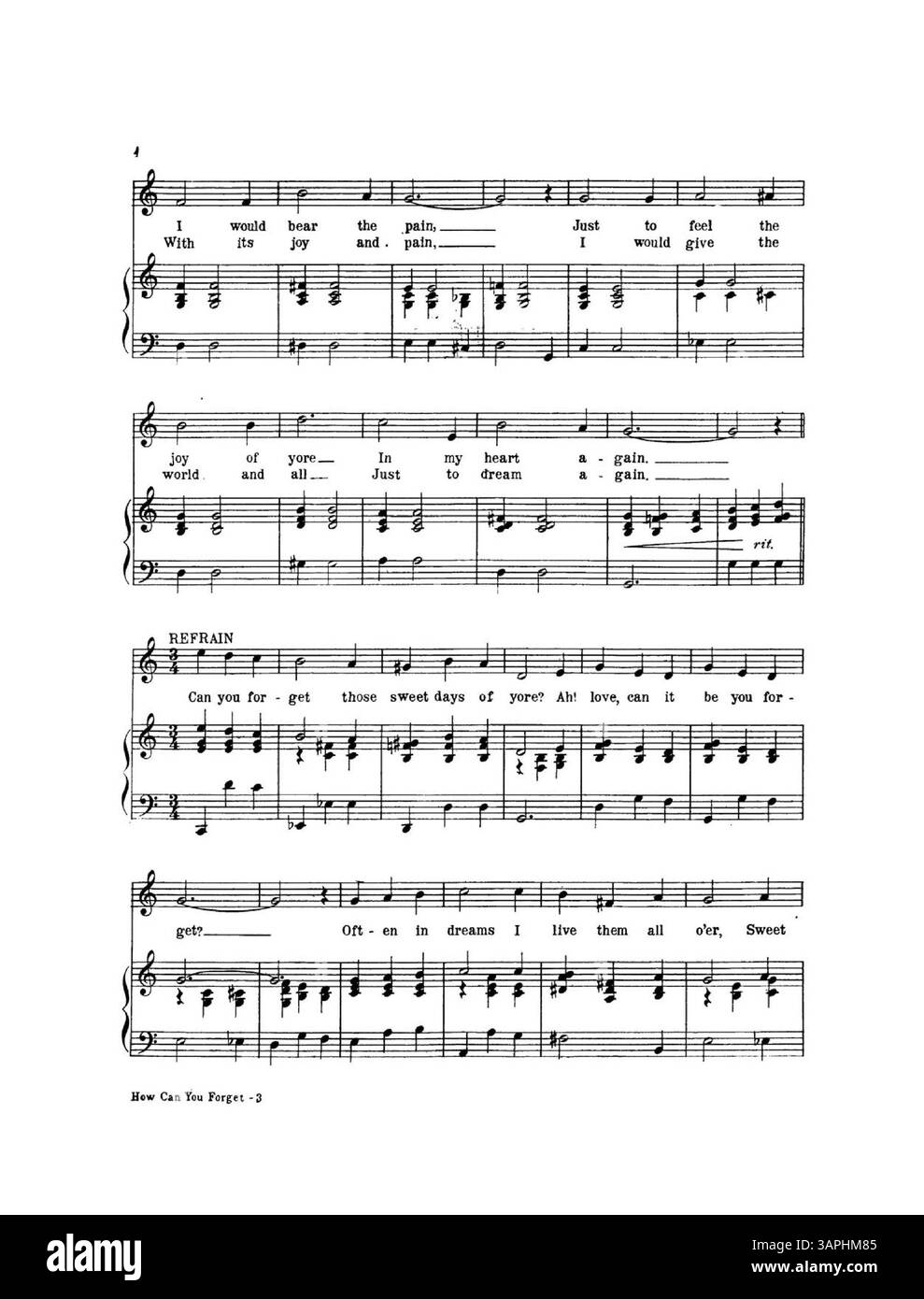 Questo spartito intitolato "How CAN You Forget" di Grace Van Studdiford fa parte della collezione University of Oregon Libraries. La copertina interna mostra una pubblicità per "Moonlight Bay", mentre la copertina posteriore presenta una pubblicità blu per "My Little Persian". Foto Stock
