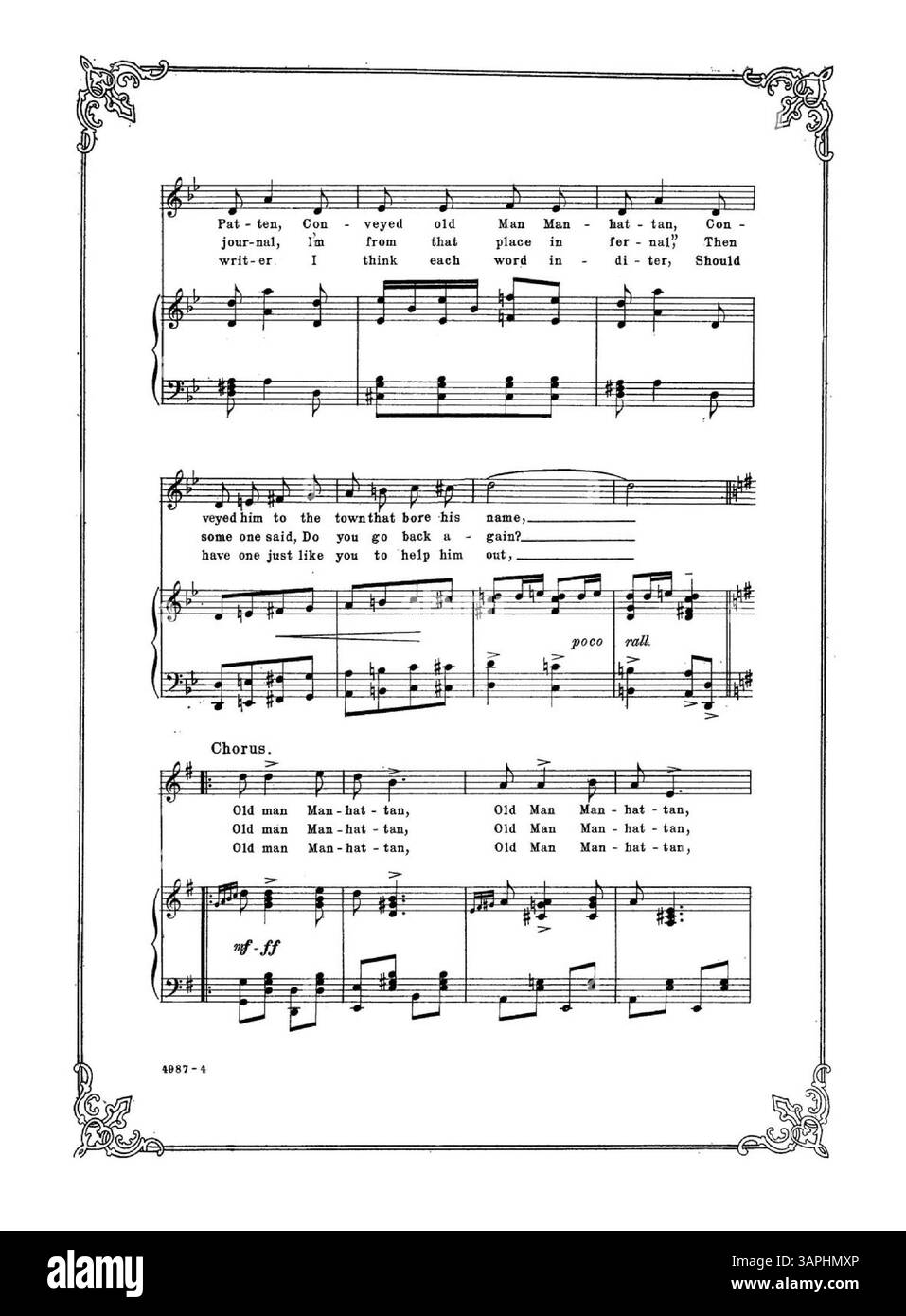 "Old Man Manhattan" è stato introdotto da Chas. J. Ross nella produzione di Sam S. e Lee Shubert "The Social Whirl". Il coperchio presenta un bordo decorativo a doppia fodera con angoli. La copertina posteriore contiene un estratto musicale della canzone "When the Evening Breeze Is Sighing Home Sweet Home". Foto Stock