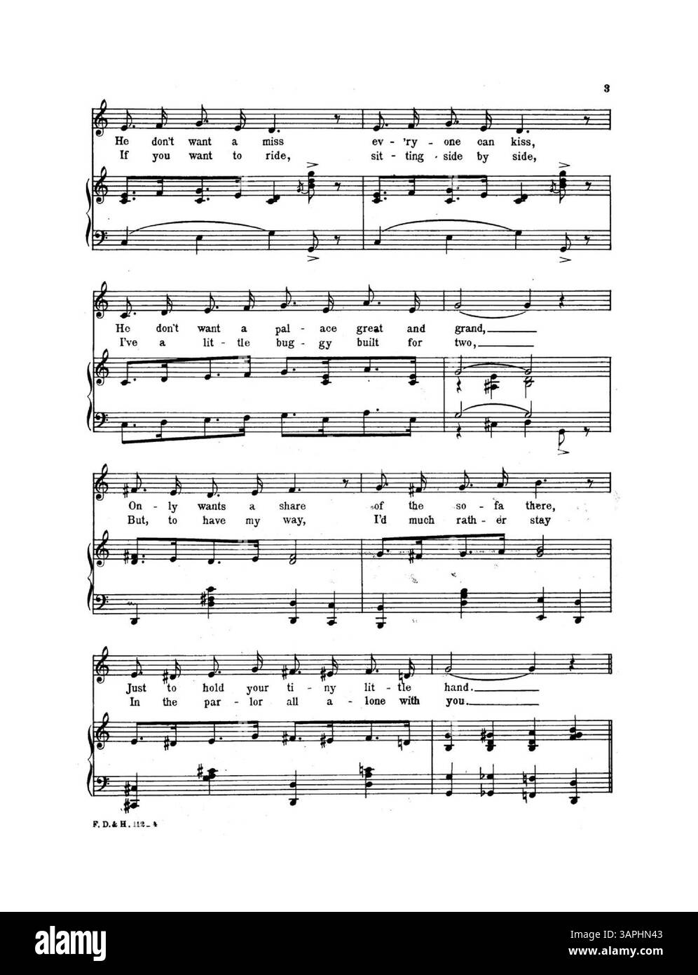 La cover della composizione musicale "in the Parlor with the Lamp Turned Low" di Dorothy Jardon, con testi di Edward Madden. Presenta il numero di targa F.F.F.& H.112, insieme a un estratto di "Waiting at the Church" sul retro di copertina. L'immagine digitale potrebbe non riflettere con precisione il colore originale. Foto Stock