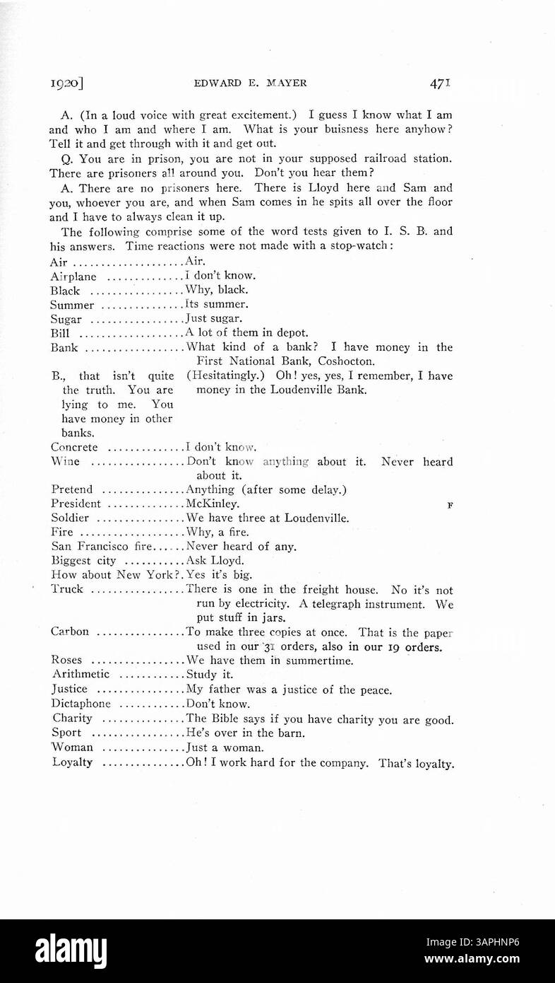 Questo case study parla di un uomo che sviluppa amnesia dopo essere stato accusato di un crimine, dimenticando diversi anni della sua vita. Il dottor Mayer esamina se l'amnesia sia sia una decisione cosciente o inconscia, ma non si giunge a una conclusione definitiva. Foto Stock
