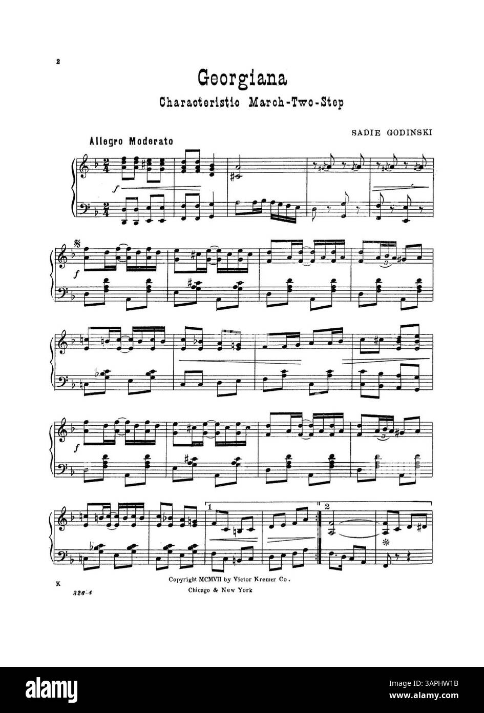 La copertina posteriore di Georgiana presenta un estratto musicale a tutta pagina dalla canzone "Awakening of the Birds" di Henry S. Sawyer, con il numero di targa 326-4. Il pezzo mostra la composizione di Sawyer e il suo legame con la musica ispirata alla natura. Foto Stock