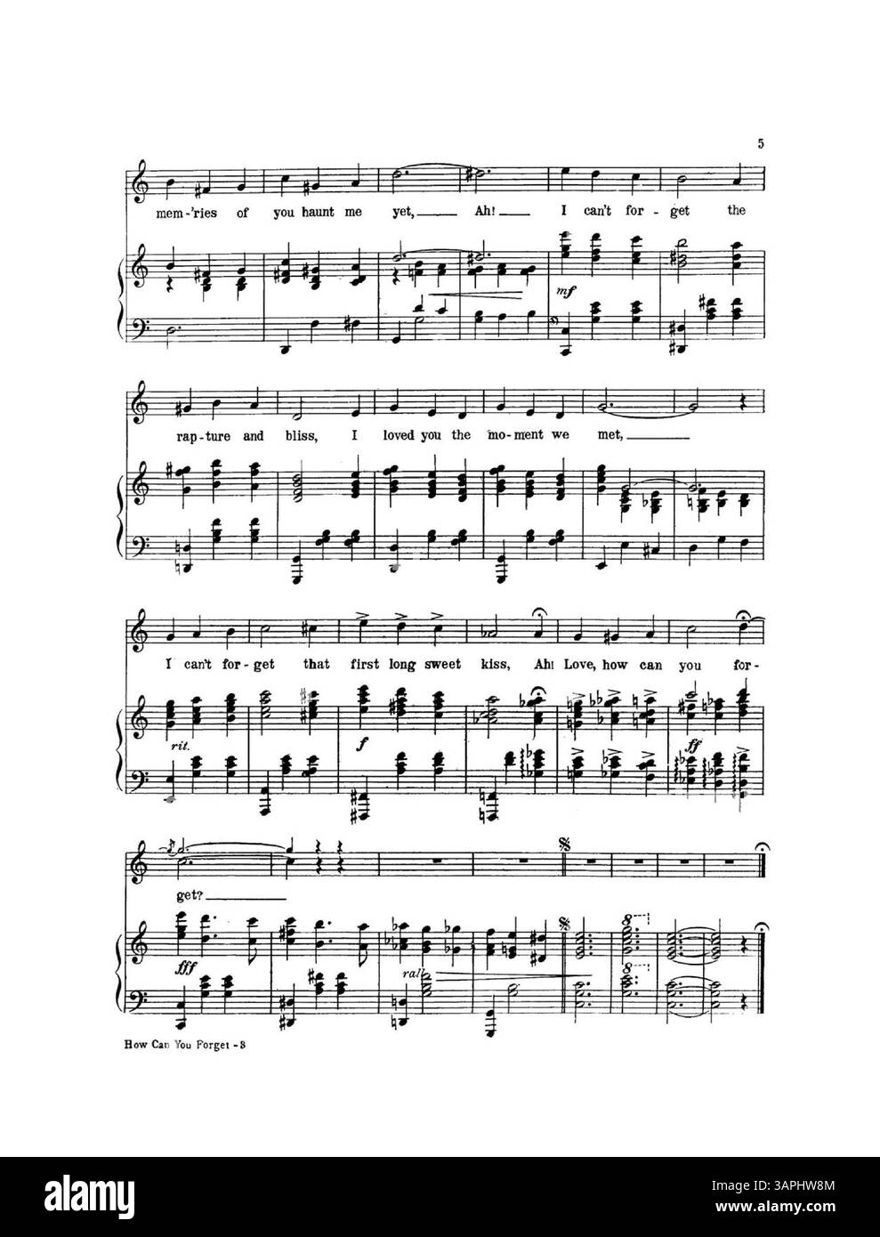 La University of Oregon Libraries contiene una versione di "How CAN You Forget", scritta e cantata da Grace Van Studdiford. La copertina interna presenta una pubblicità per "Moonlight Bay", mentre la copertina posteriore contiene una pubblicità blu per "My Little Persian". Foto Stock