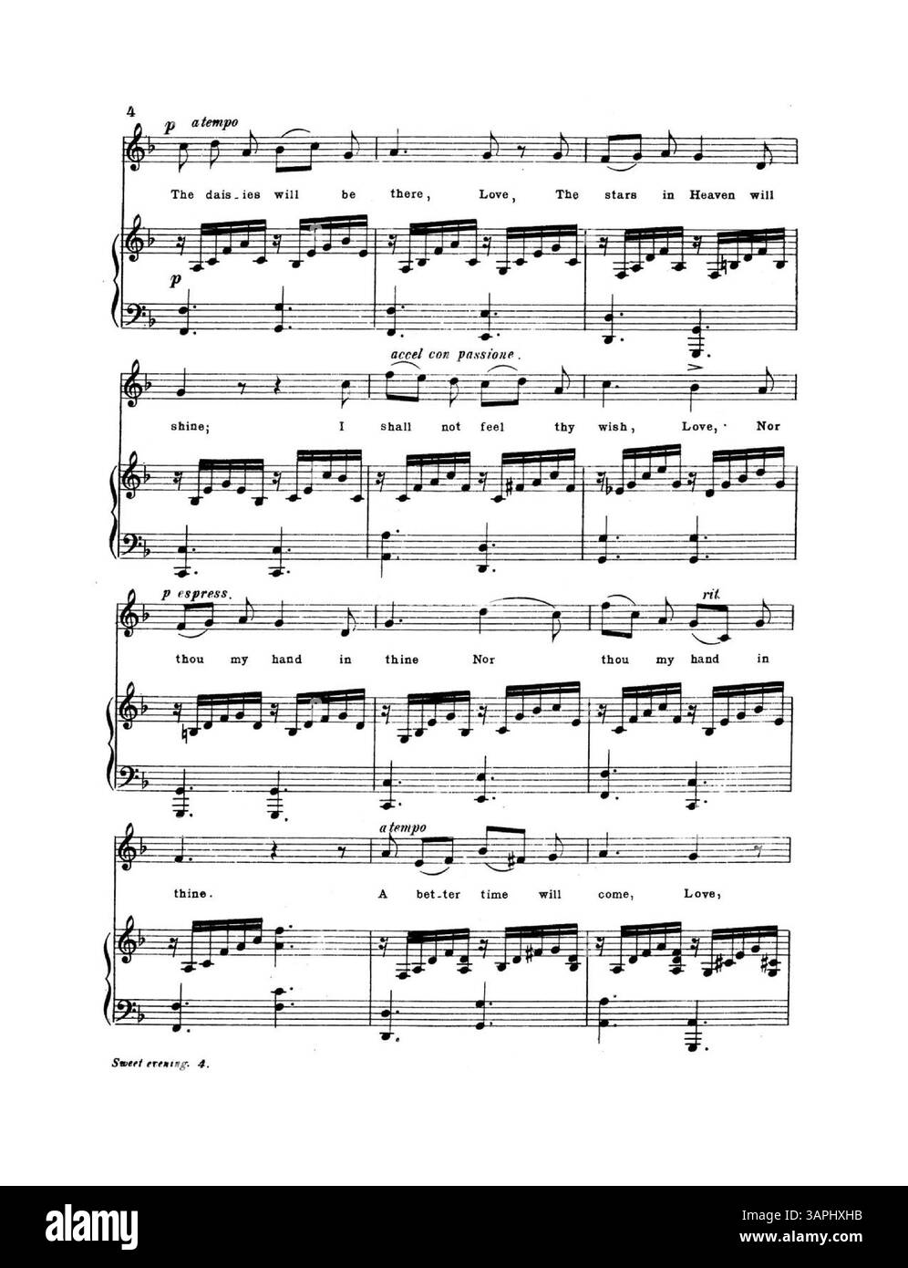 Questa copertina di "Sweet Evenings come and Go Love" presenta un'immagine a colori, anche se la rappresentazione digitale può differire dall'originale. Mette in risalto il tono romantico della musica. Foto Stock