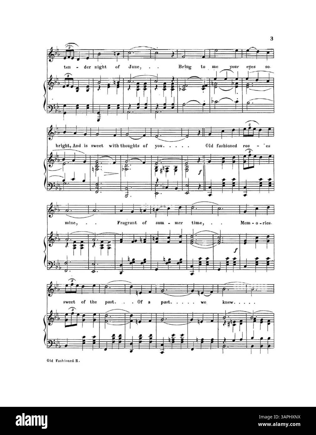 Gli spartiti di "Old Fashioned Roses" sono elencati come "Extentiation Waltz", dedicato a Margaret Hawksworth. La copertina enfatizza il carattere romantico e nostalgico della canzone. Foto Stock