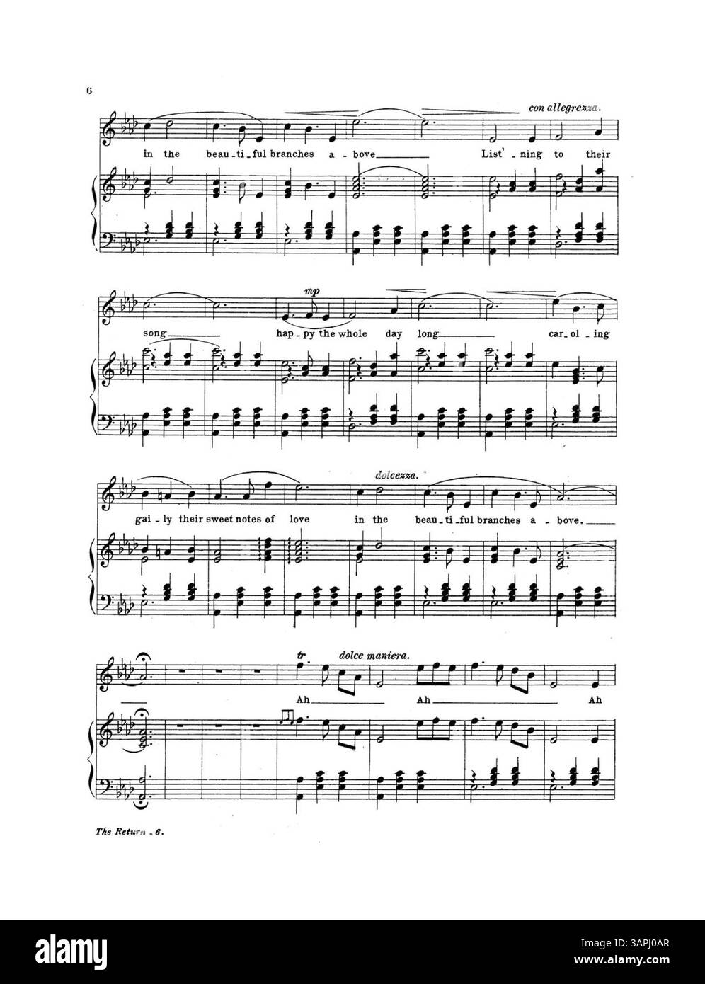 Questa è la copertina della canzone a valzer "The Return", dedicata a Mr. R. Ward Hays, un esempio di spartiti artistici dei primi anni del XX secolo che mostrano gli stili musicali popolari dell'epoca. Foto Stock