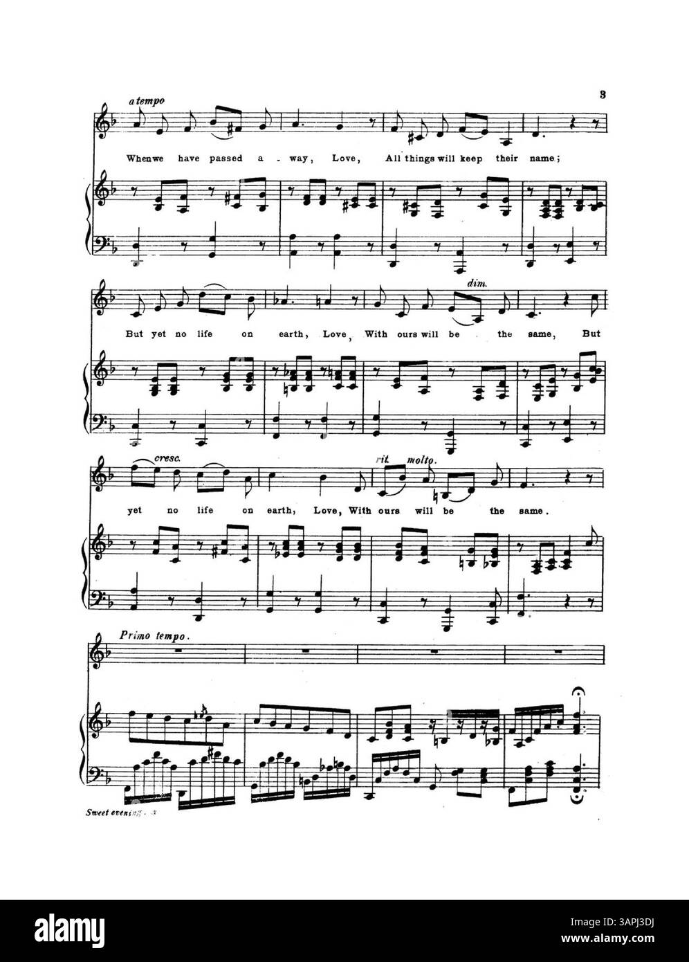 Questa copertina di "Sweet Evenings come and Go Love" presenta un'immagine a colori, anche se la rappresentazione digitale può differire dall'originale. Mette in risalto il tono romantico della musica. Foto Stock