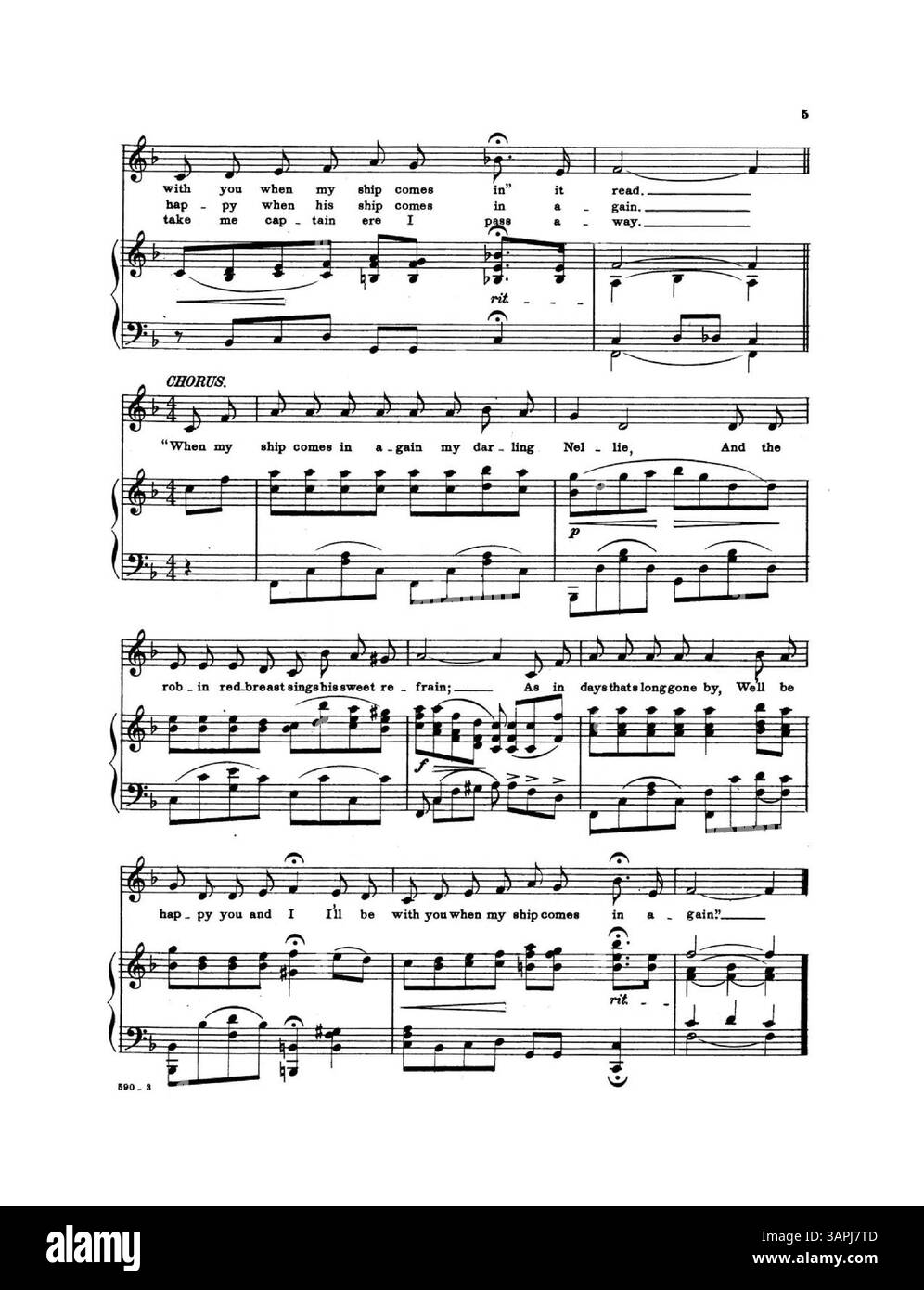 La copertina di When My Ship Comes in Again mostra brani musicali tratti da canzoni pubblicate dalla Vandersloot Music Company, tra cui opere di Lucy A. Schleif come Does This Railroad lead to Heaven e i'm Sad to Night. Foto Stock