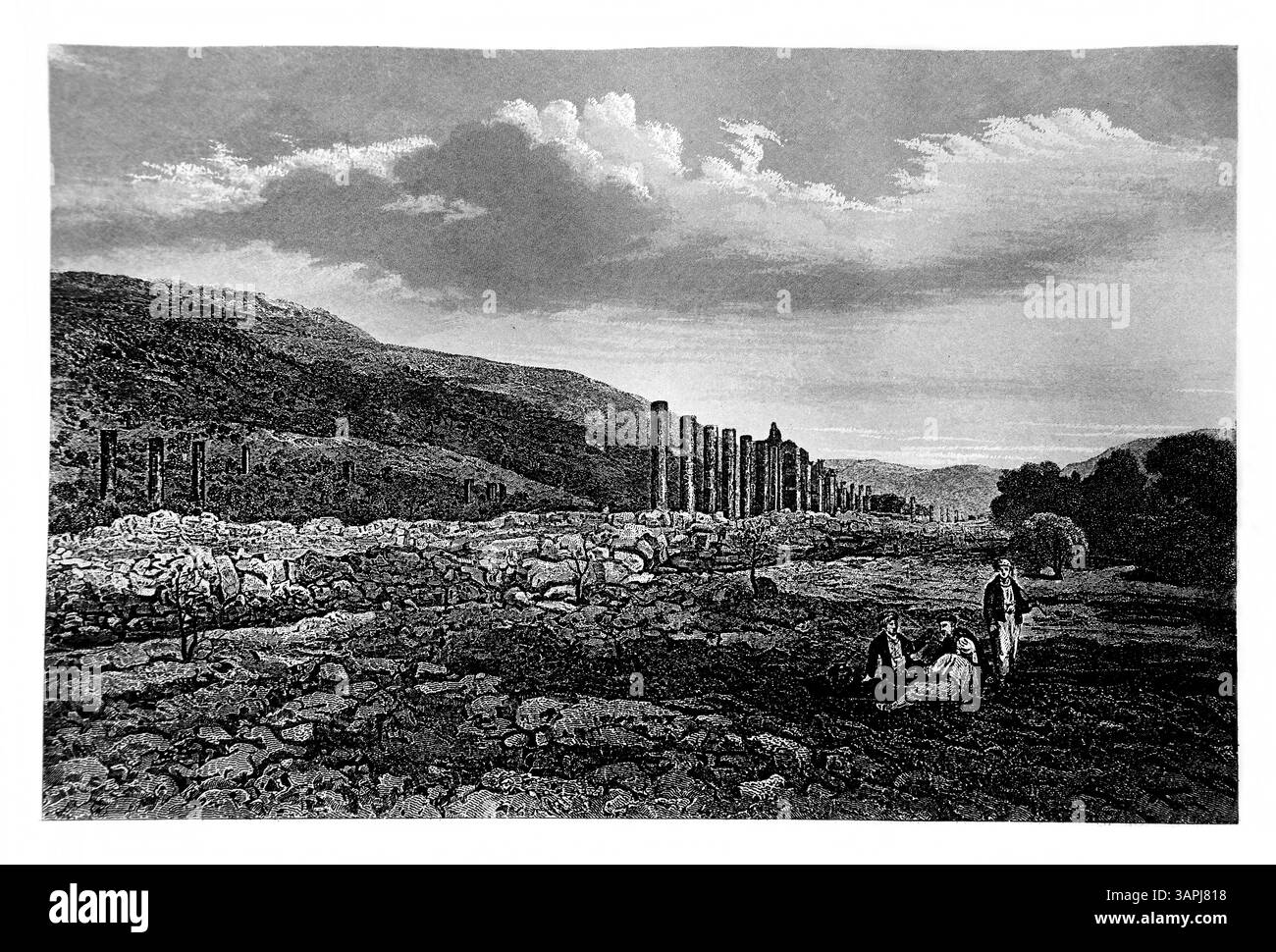 Incisione delle rovine nella città biblica di Samaria fotografata da J.. Cramb e inciso da E. Radclyffe dall'Antico XIX secolo pratico e De Foto Stock