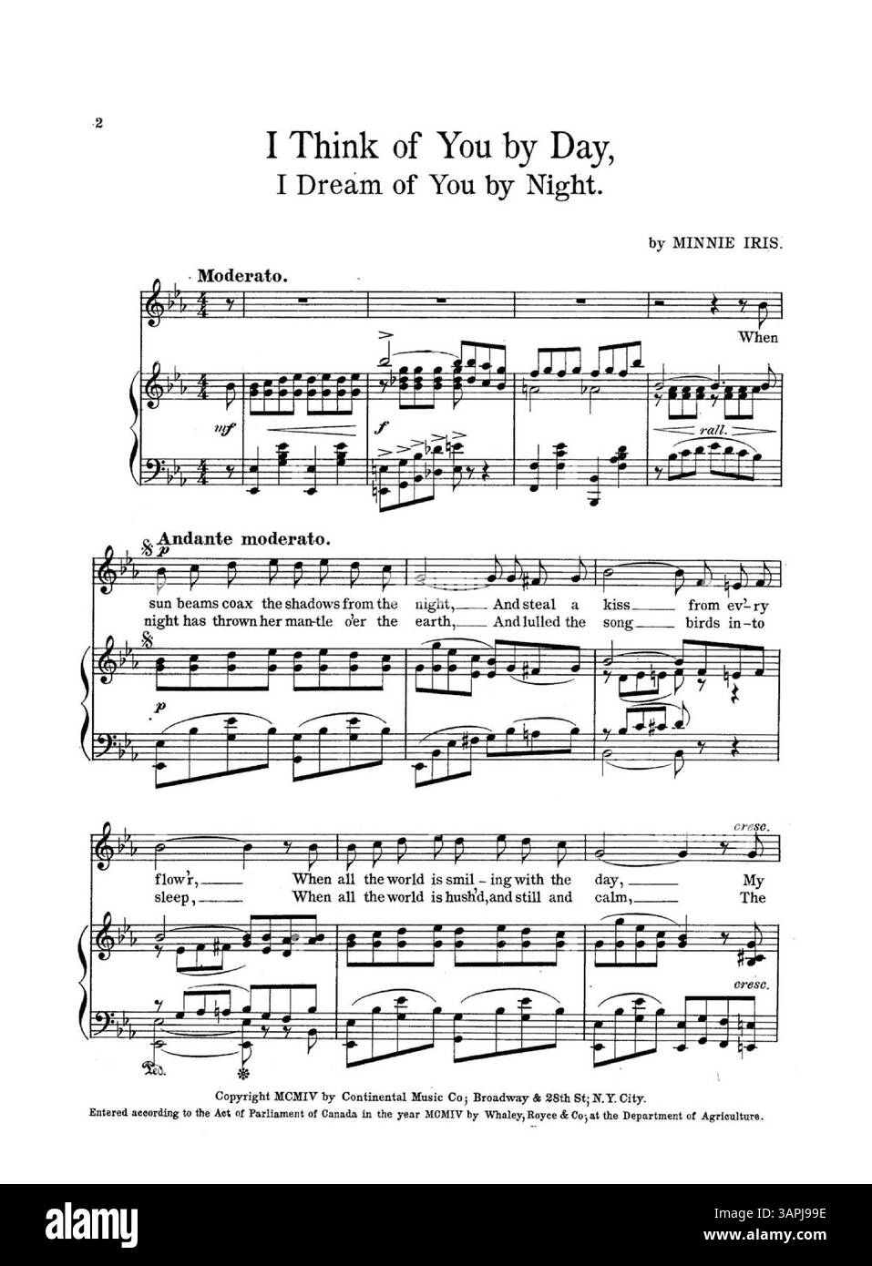 Gli spartiti di i Think of You By Day, i Dream of You By Night includono una pubblicità di copertina con un brano musicale di "Indolence" di Jason V. Matthews. Foto Stock