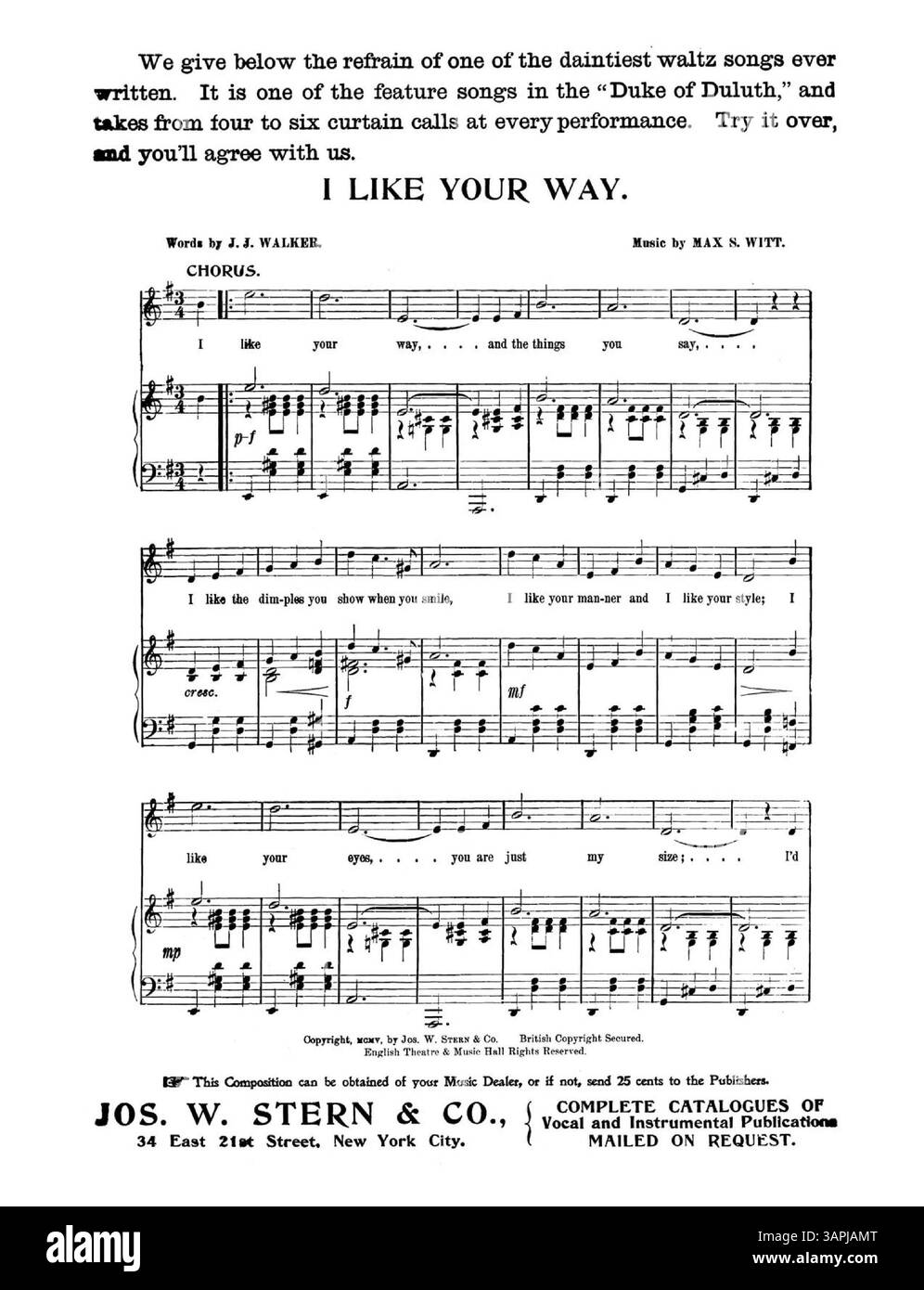 Cover di "Say Fay" di Marie Doro, con testi di Hattie Williams. La pubblicità di "i Like Your Way" appare sul retro, descrivendo la popolarità della canzone con le sue ripetute chiamate a sipario. Targa numero 5153. Foto Stock
