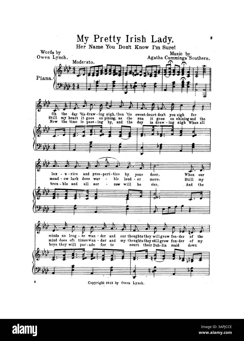 Gli spartiti dal titolo "My Pretty Irish Lady" sono disponibili presso le biblioteche dell'Università dell'Oregon. L'immagine digitale può differire per colore dall'originale, il che potrebbe non includere annotazioni. Foto Stock