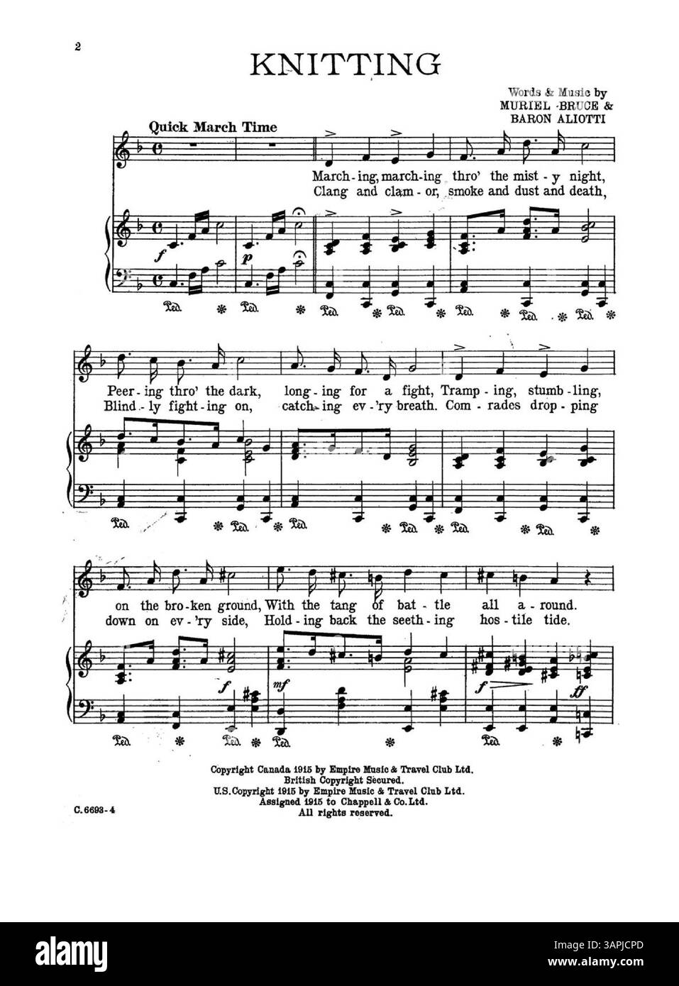 Questa voce comprende un brano musicale tratto da "Terra del tempo fa" a pagina sei e "in attesa" a pagina sette. La copertina posteriore contiene una pubblicità per la canzone "Roses of Picardy", che include un estratto musicale. Il numero di targa indicato è 6693. Foto Stock