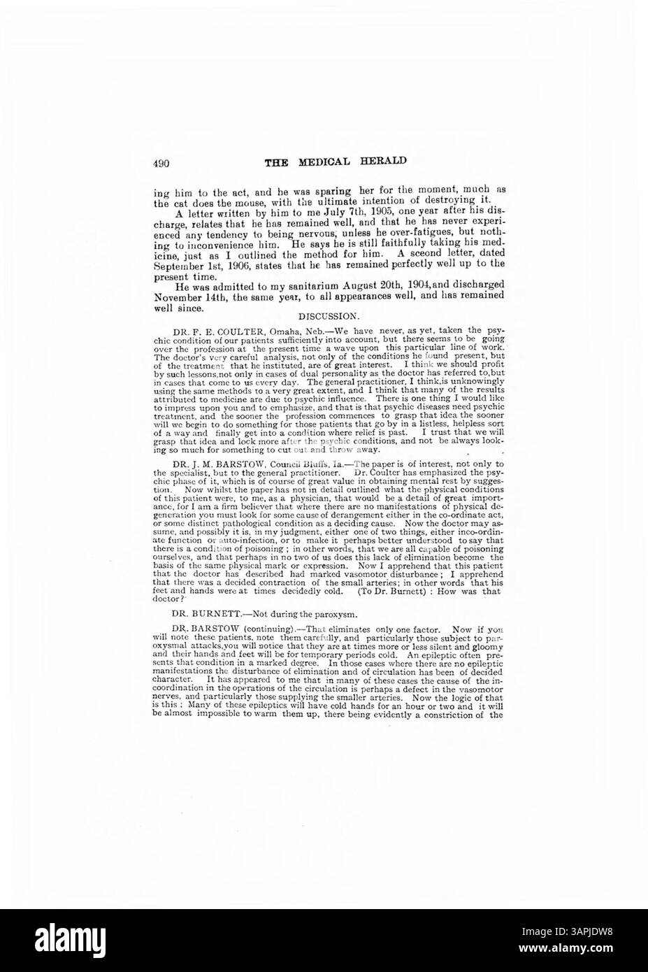 Il dottor Burnett presenta un caso di studio su un giovane a cui è stata diagnosticata una doppia personalità, a partire dall'infanzia. Dopo un'intensa sessione di terapia di suggerimento mentale, il paziente è stato in grado di ricordare le azioni di entrambi i lati della sua personalità. Questo articolo è seguito da una discussione tra diversi medici su casi simili. Foto Stock