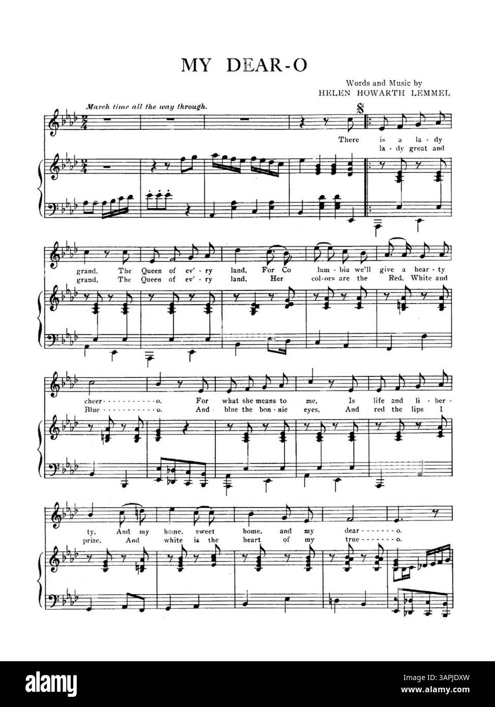 My Dear-o My Dear-o My Dear-o di Helen Howarth Lemmel, una canzone di marzo, contiene una cover firmata dal compositore e una dedica al personale dell'esercito e della marina durante la prima guerra mondiale. La canzone riflette i sentimenti di guerra. Foto Stock