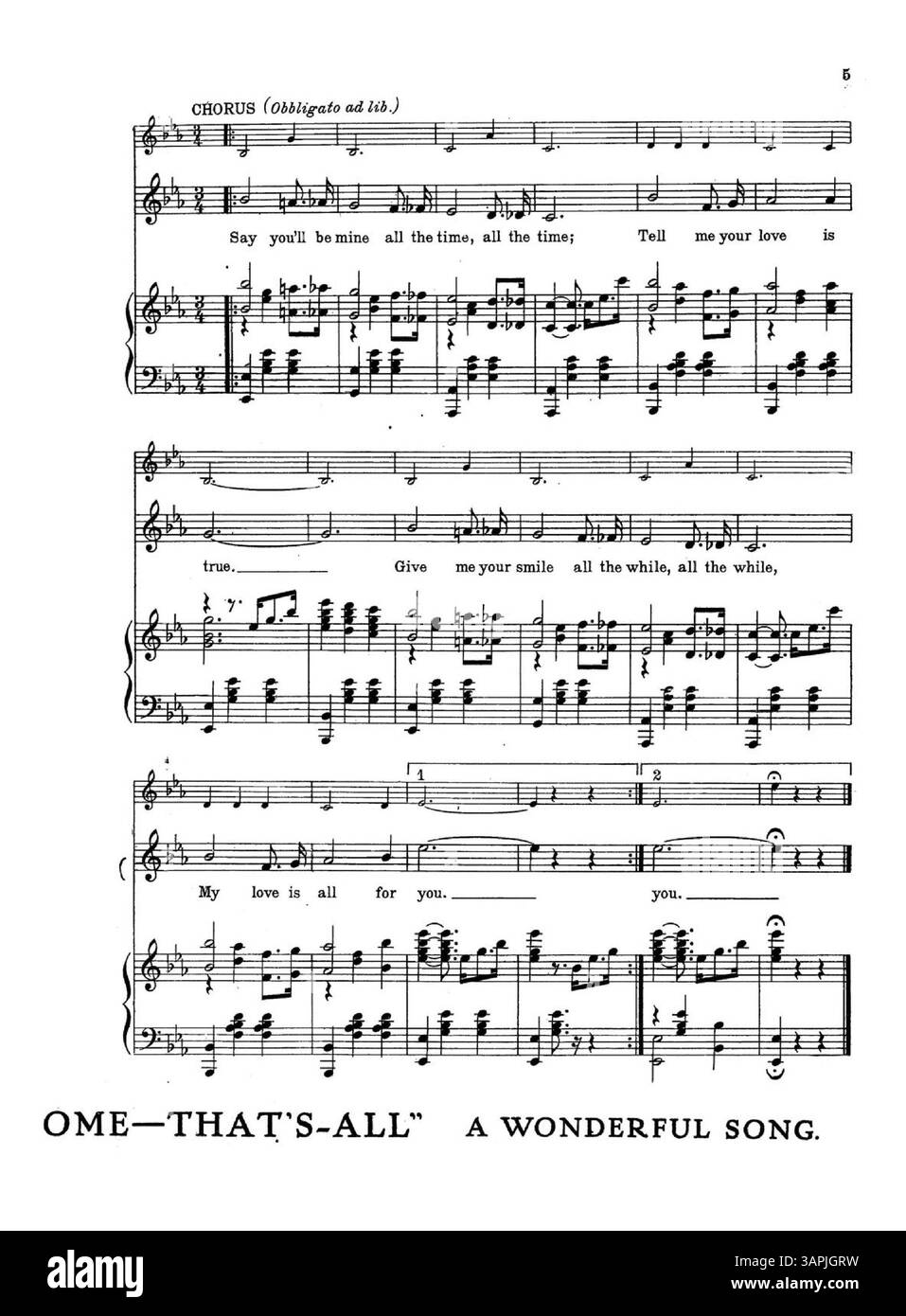 Questo spartito musicale intitolato "Say You'll Be Mine [copy 2]" include estratti musicali e annunci pubblicitari per diverse canzoni. La copertina interna presenta un passaggio da "Kiss-A-Miss", mentre le pagine 4, 5 e 6 contengono pubblicità e estratti di altre canzoni come "Lones", "Ome That's All" e "Out Where the West Begins". La copertina posteriore include un brano musicale da "Siren of a Southern Sea". Foto Stock