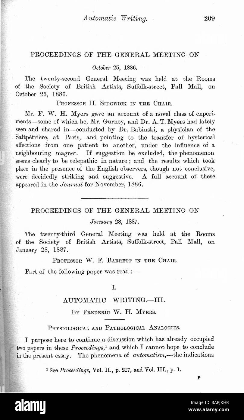 Dr. Myers esamina casi che coinvolgono personalità alterate causate da sogni, uso di droghe, disturbi fisici, epilessia o ipnotismo. Questi casi includono casi di scrittura automatica, con particolare attenzione alle differenze tra sé cosciente e inconscio. Foto Stock