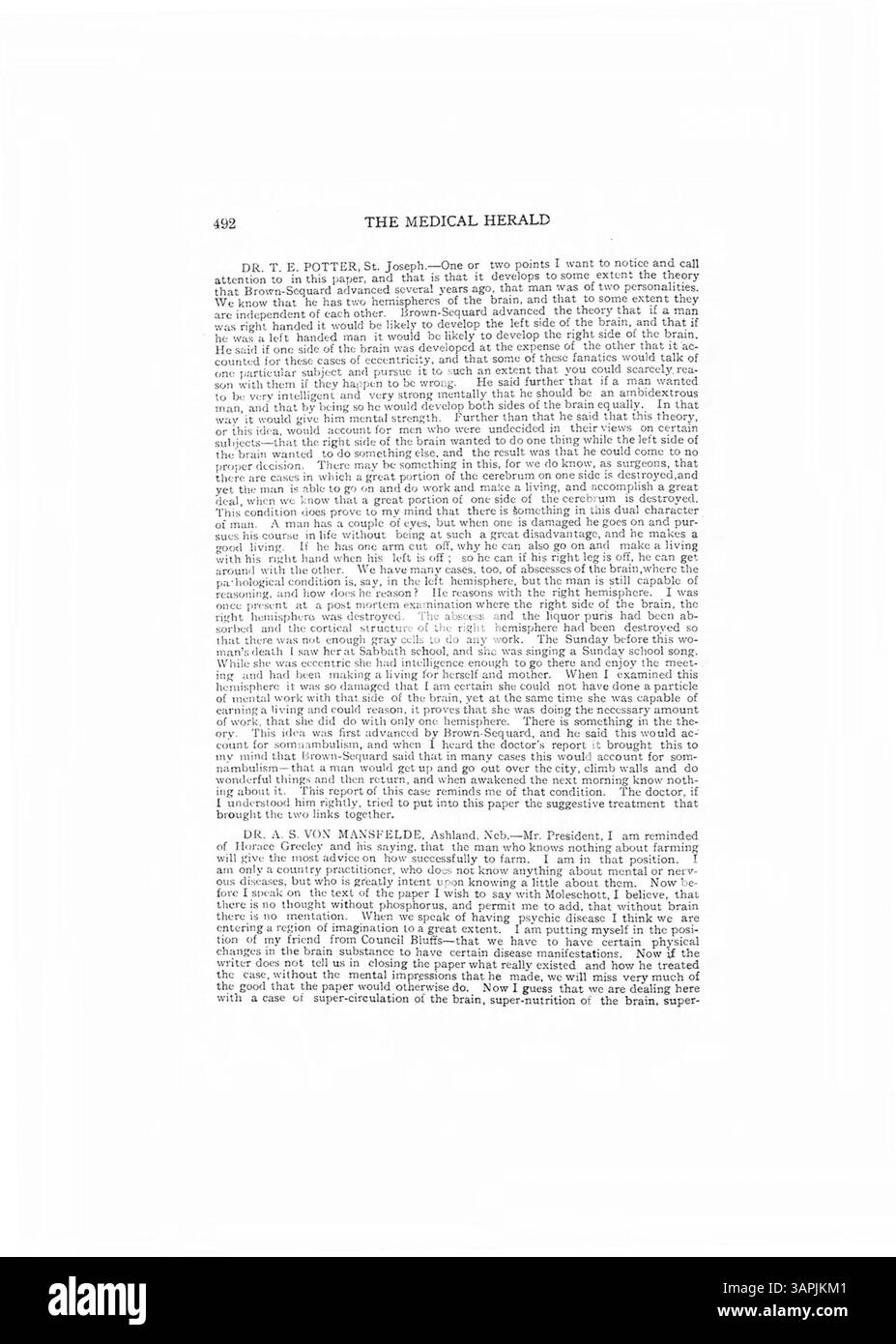 Il dottor Burnett presenta un caso di studio su un giovane a cui è stata diagnosticata una doppia personalità, a partire dall'infanzia. Dopo un'intensa sessione di terapia di suggerimento mentale, il paziente è stato in grado di ricordare le azioni di entrambi i lati della sua personalità. Questo articolo è seguito da una discussione tra diversi medici su casi simili. Foto Stock
