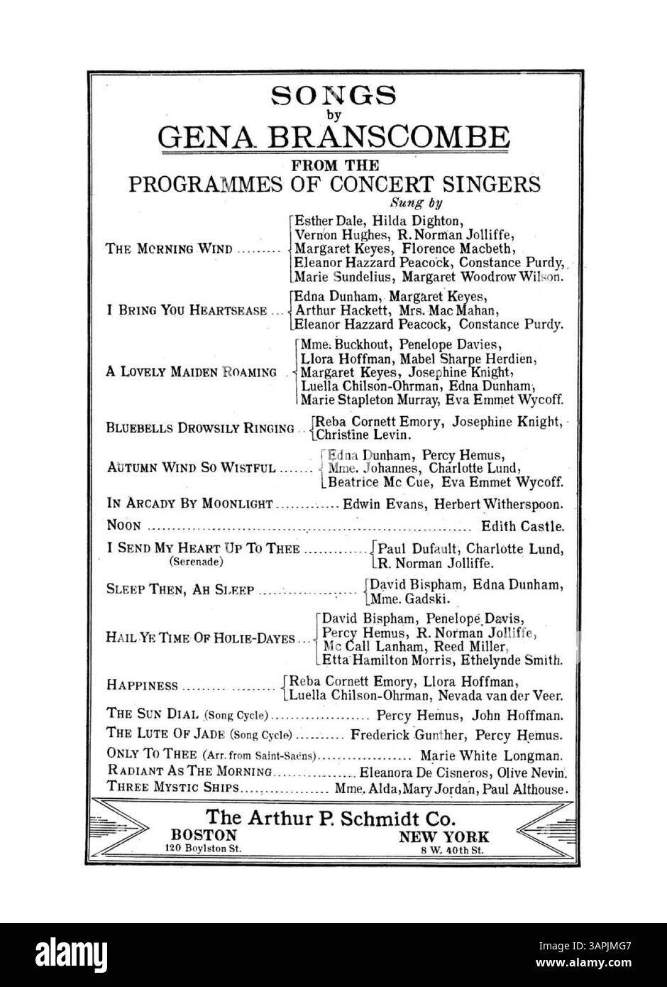Questo spartito di "The Best is yet to Be" è arrangiato per soprano e ha il numero di targa A.P.S.12139. La quarta di copertina elenca le canzoni di Gena Branscombe, eseguite da cantanti da concerto. Il colore dell'immagine digitale potrebbe differire dall'originale e potrebbe non essere disponibile alcuna annotazione. Foto Stock