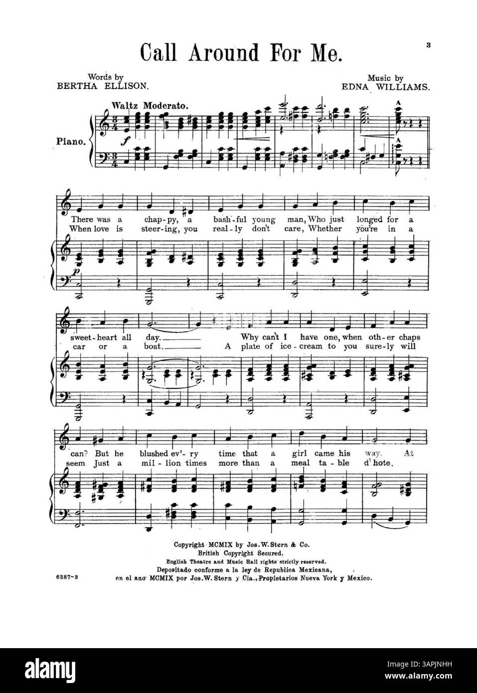 Cover della "Waltz Song" introdotta da E.E. Rice Co. A Cenerentola, con il numero di targa 6287, e copertina posteriore con estratto musicale di "The Glow-Worm" di Paul Lincke. Foto Stock