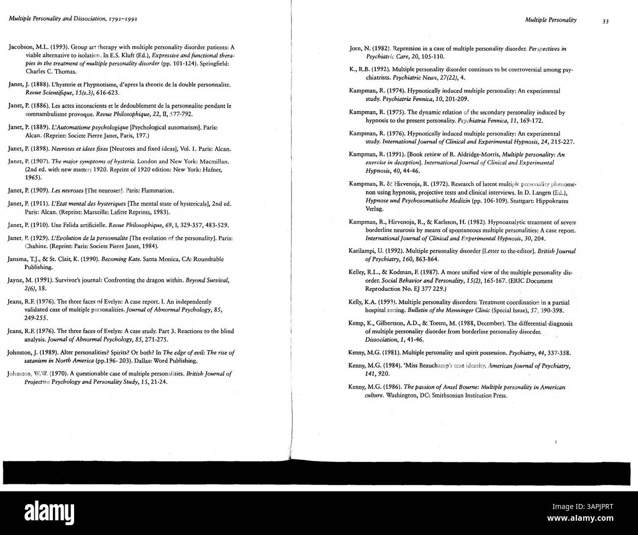 Questa seconda edizione della bibliografia include correzioni e aggiornamenti sulla ricerca relativa alla personalità multipla e alla dissociazione. Copre un'ampia gamma di argomenti, da personalità multiple a stati fugue, offrendo una risorsa autorevole sugli aspetti psicologici e medico-legali dei fenomeni dissociativi. Foto Stock