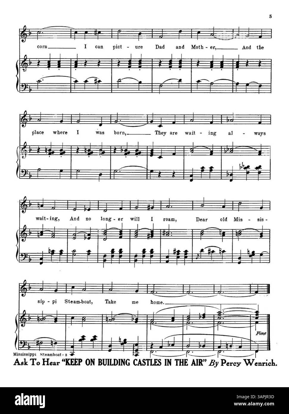Cover degli spartiti di "Mississippi Steamboat", incluse le pubblicità di più canzoni, tra cui "Under the Mellow Moon", "The Sunset Trail of Gold", "Colorado and You" e molto altro ancora. Foto Stock