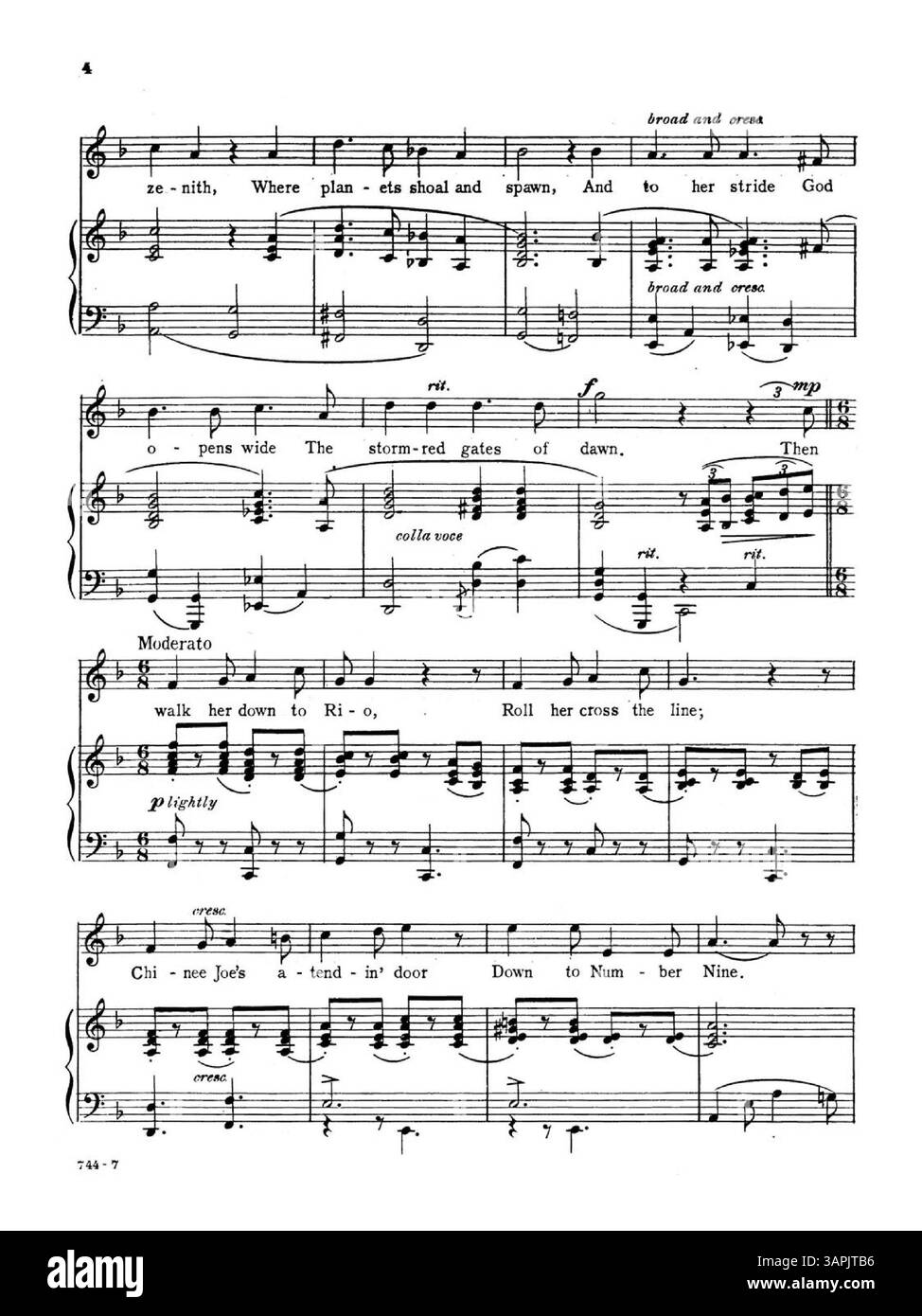 *Deep-Water Song*, un'opera musicale di John Reed (parole) e Mary Helen Brown (musica), progettata per voce alta. La copertina presenta il numero di targa 744-7, con il retro di copertina che presenta la pagina iniziale di *Give a Man a Horse He CAN Ride* di Geoffrey o'Hara. L'immagine digitale potrebbe non riflettere il colore originale; per informazioni sulle annotazioni, contattare Music Services. Foto Stock