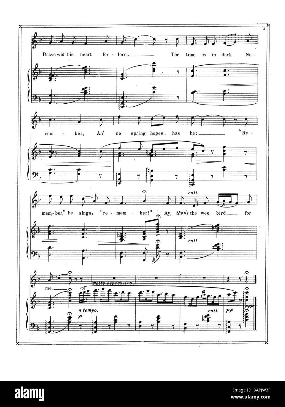 Questo lavoro presenta la poesia "The Birds" da "Songs of the Glens of Antrim" di Moira o'Neill, cantata da Chauncey Olcott. La copertina contiene il titolo e una pubblicità musicale per canzoni di Carrie Jacobs-Bond, tra cui "To-Day" e "A Song of the Hills". Il colore dell'immagine digitale può differire dall'originale e le annotazioni non sono incluse. Foto Stock