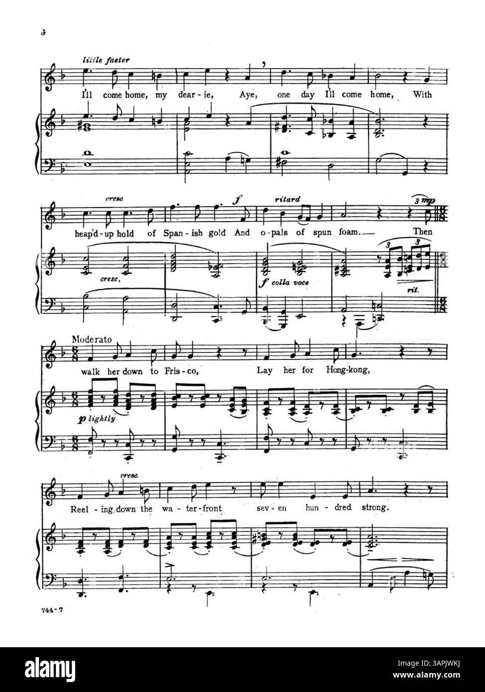 *Deep-Water Song*, con parole di John Reed e musica di Mary Helen Brown, è un pezzo vocale per voce alta. La copertina presenta il numero di targa 744-7, mentre la copertina posteriore contiene la prima pagina di *Give a Man a Horse He CAN Ride* di Geoffrey o'Hara. L'immagine digitale potrebbe presentare differenze di colore rispetto all'originale; per ulteriori dettagli, contattare i servizi musicali. Foto Stock