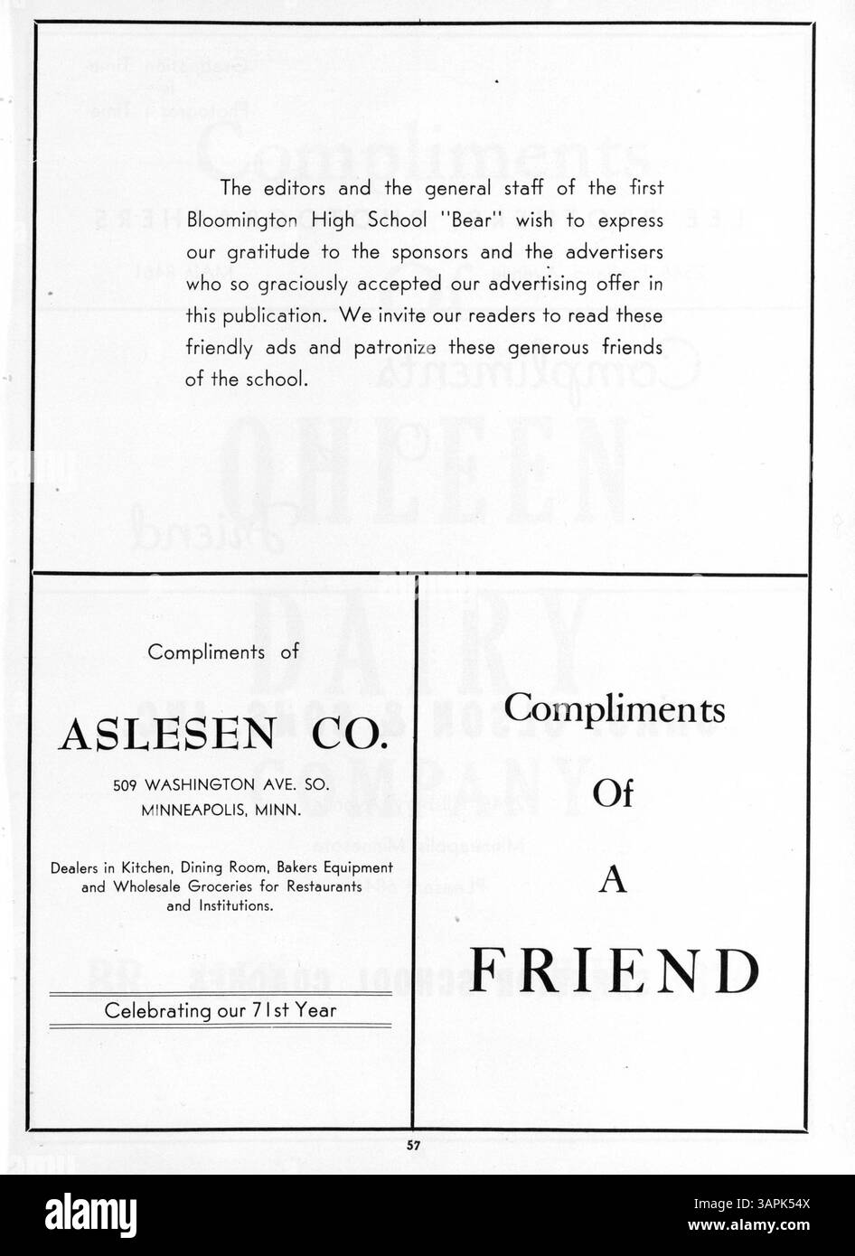 L'annuario della Bloomington High School del 1950, The Bear, racconta gli studenti, la facoltà, i club, atletica leggera ed eventi significativi dell'anno accademico 1949-1950. Foto Stock