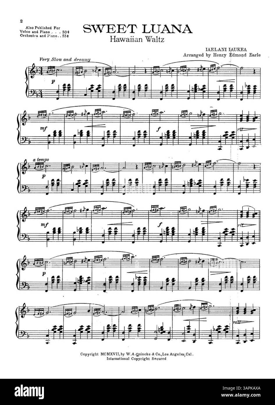 Sweet Luana Waltz, biblioteche della University of Oregon. La copertina posteriore include una pubblicità con brani musicali tratti dalle canzoni "Autumn Day", "The Dragon's Eye", "Aloha" e "California You're a Bear". Foto Stock