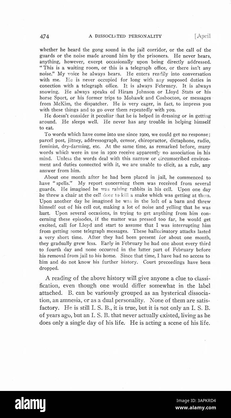 Questo case study parla di un uomo che sviluppa amnesia dopo essere stato accusato di un crimine, dimenticando diversi anni della sua vita. Il dottor Mayer esamina se l'amnesia sia sia una decisione cosciente o inconscia, ma non si giunge a una conclusione definitiva. Foto Stock