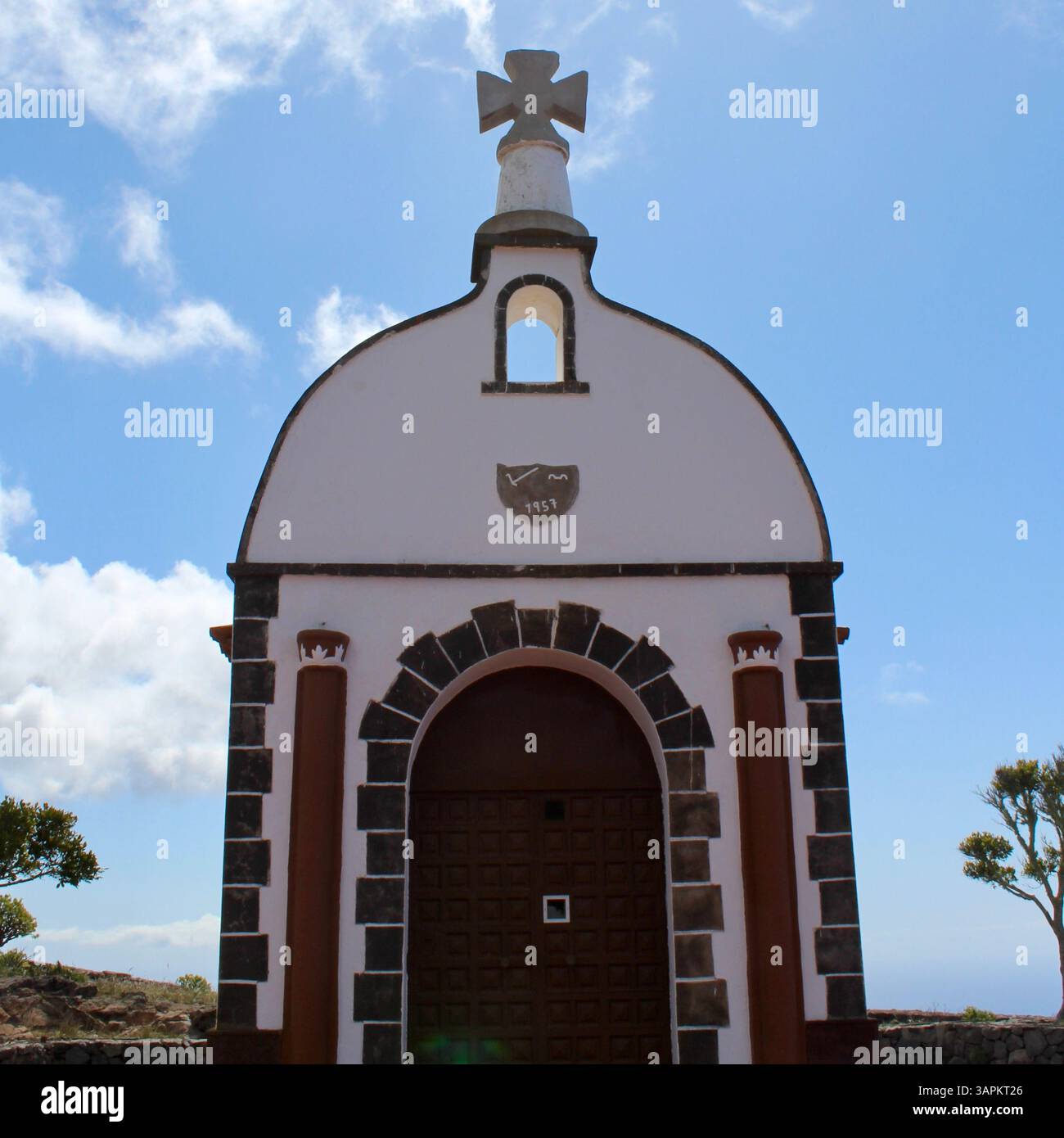 Ermita de San Isidro cappella di Roque Calvario picco, a Alajero, La Gomera, isole Canarie, Spagna Foto Stock