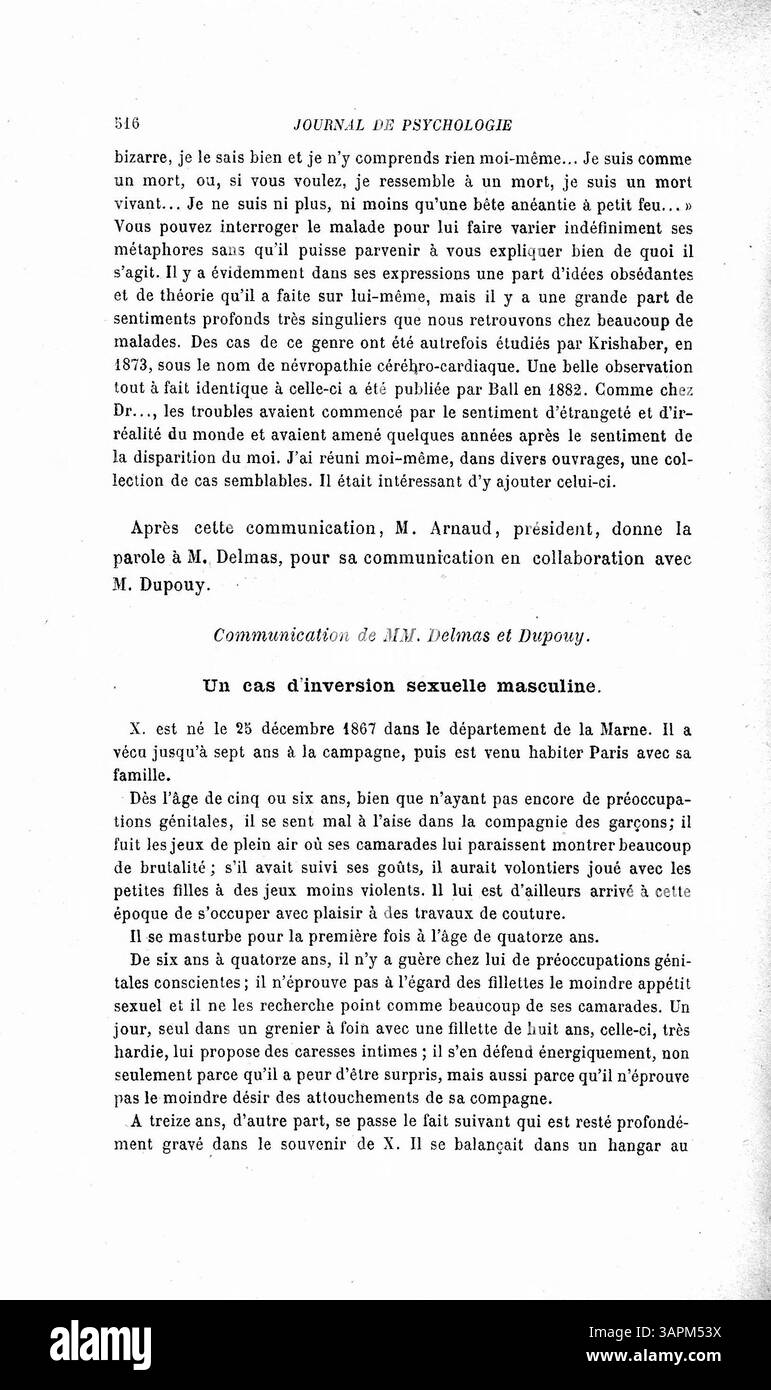 Il Dr. Pierre Janet ha presentato il caso "The Feeling of Depersonalization" alla Psychology Society presso l'Université de la Sorbonne il 3 luglio 1908. Il caso ha coinvolto un paziente di 18 anni con il desiderio di presentare la propria condizione, segnata da sentimenti di distacco da sé. Il dottor Georges Dumas, uno psicologo di spicco, ha partecipato alla presentazione. La discussione si è concentrata sulle implicazioni psicologiche della depersonalizzazione. Foto Stock
