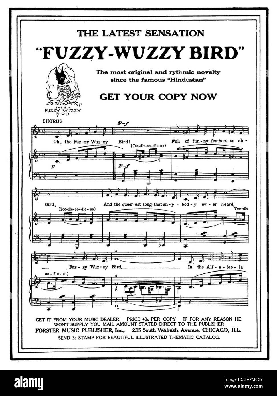 La copertina di "Mississippi Steamboat" include annunci a pagina intera per altre canzoni popolari come "Fuzzy Wuzzy Bird", "Colorado and You" e "Thru the Night", oltre ad altre promozioni di spartiti. Foto Stock