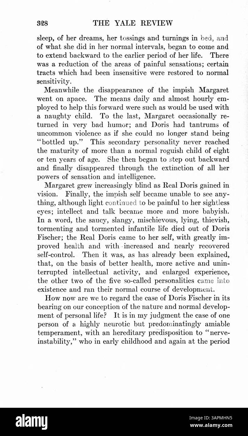 Nel caso di Doris Fischer, sono state create personalità multiple a causa di crisi come l'alcolismo di suo padre e la morte di sua madre. Vengono esplorati i tratti fisici e comportamentali di ogni personalità e viene sottolineato il successo del trattamento in tre anni. Foto Stock