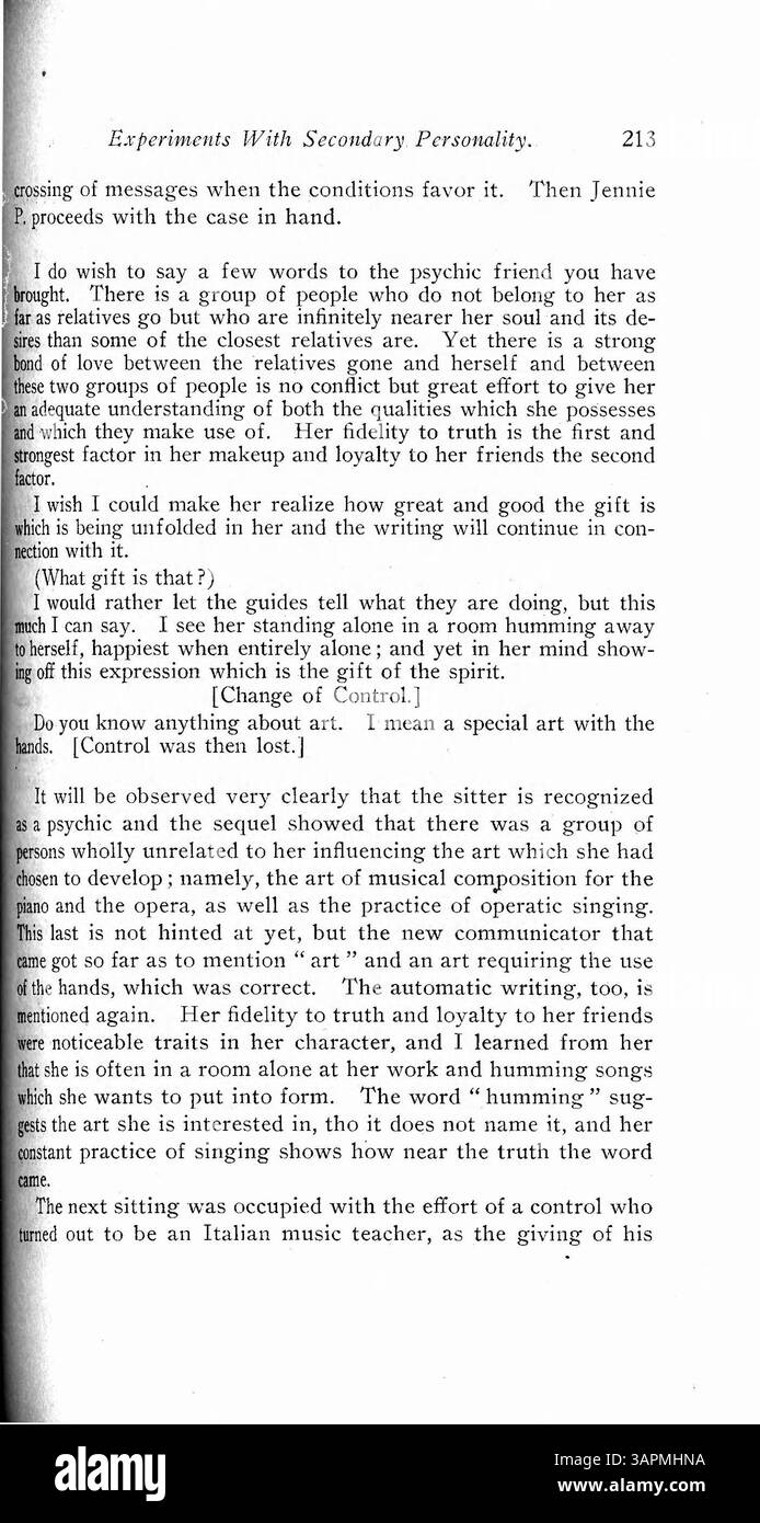 Questo case study di James Hyslop esplora il concetto di dissociazione e personalità secondaria attraverso la psicologia sperimentale, indagando i fenomeni psicologici dei cambiamenti di personalità e degli stati dissociativi. Foto Stock