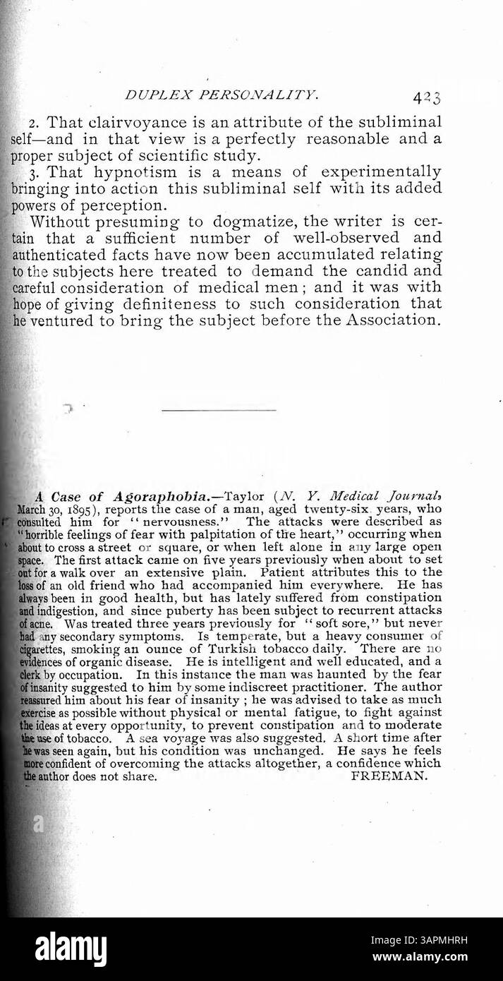 Lo studio indaga il ruolo dell'ipnotismo nel manifestare una seconda personalità, che può possedere capacità chiaroveggenti, oltre la normale gamma percettiva della personalità principale. Foto Stock